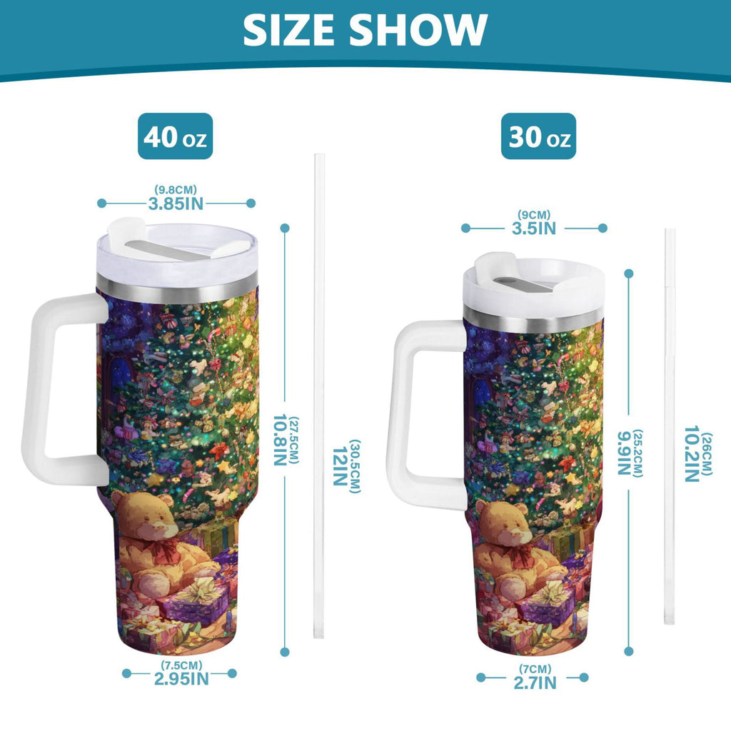 40 oz Insulated Stainless Steel Tumbler Double Wall Stainless Steel Tumbler with 2-Way Drinking Festive Christmas Scene | 1LIZ