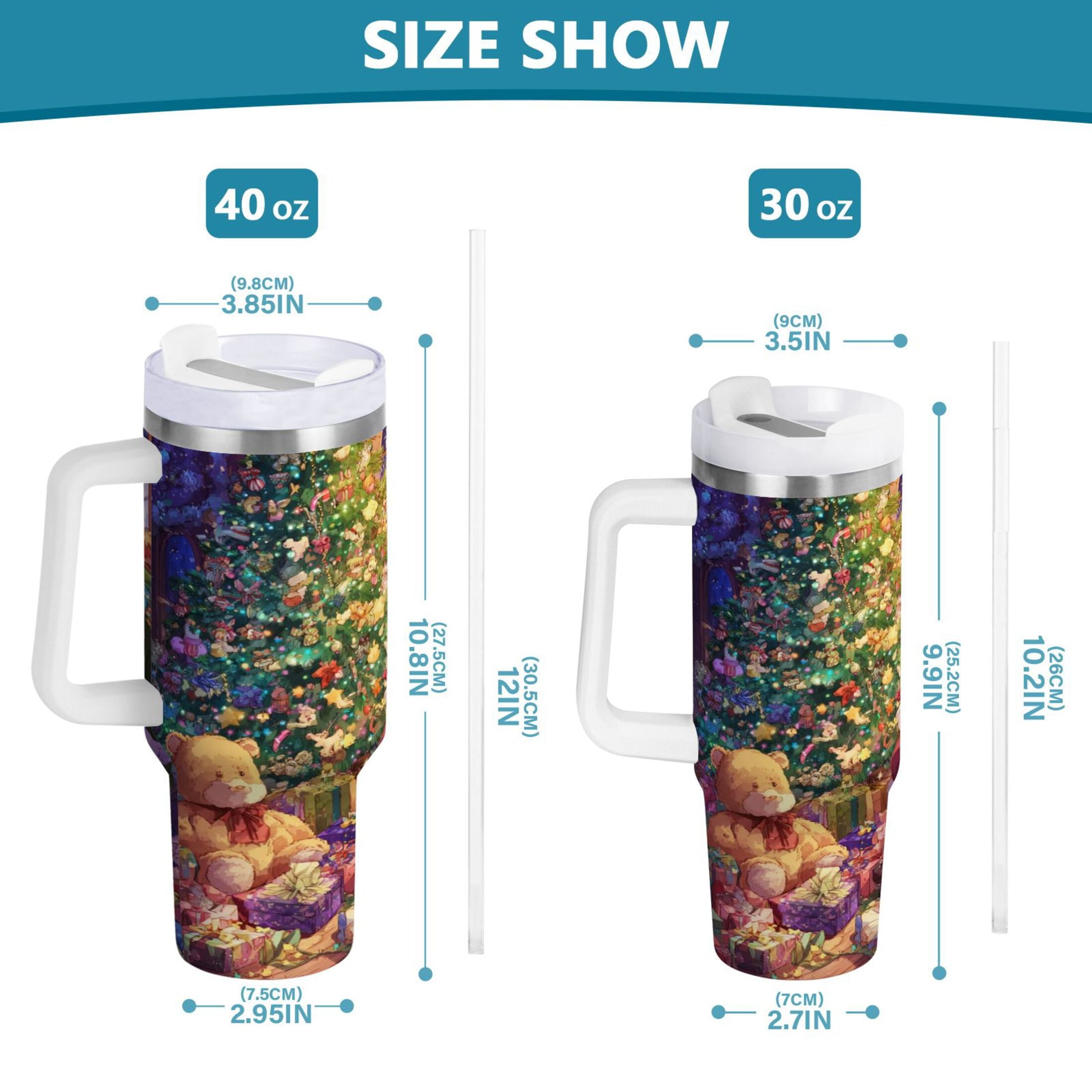 40 oz Insulated Stainless Steel Tumbler Double Wall Stainless Steel Tumbler with 2-Way Drinking Festive Christmas Scene | 1LIZ