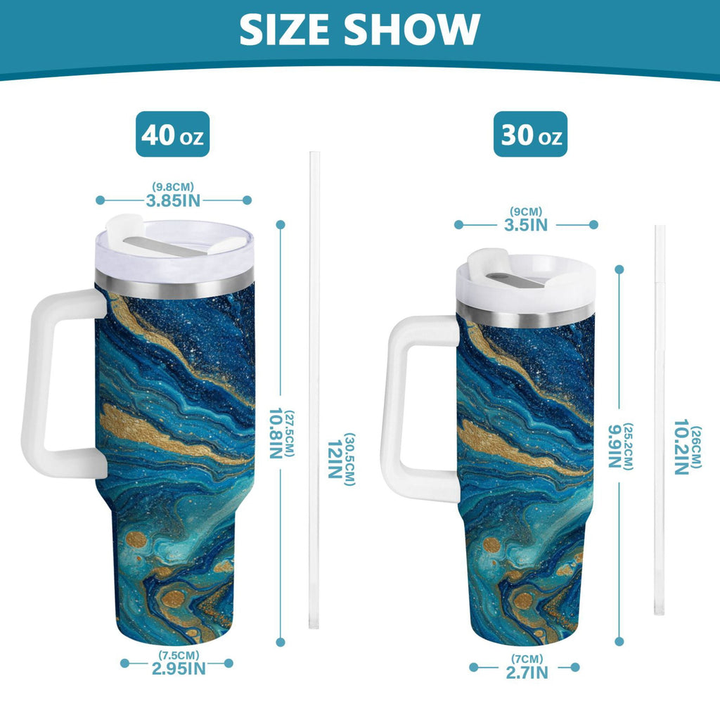 30 oz Insulated Stainless Steel Tumbler Double Wall Stainless Steel Tumbler with 2-Way Drinking Blue and Gold Ocean | NC8K