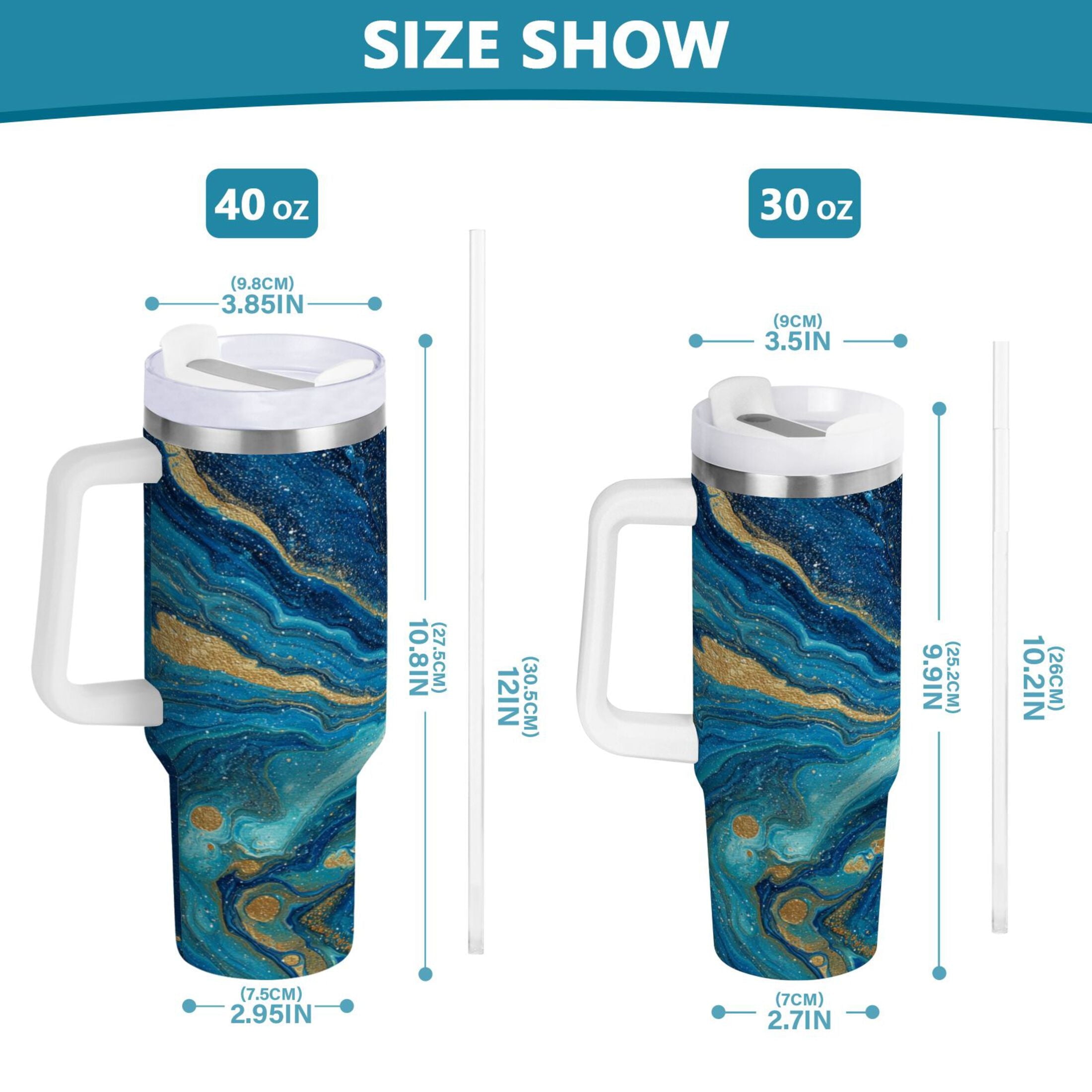 30 oz Insulated Stainless Steel Tumbler Double Wall Stainless Steel Tumbler with 2-Way Drinking Blue and Gold Ocean | NC8K