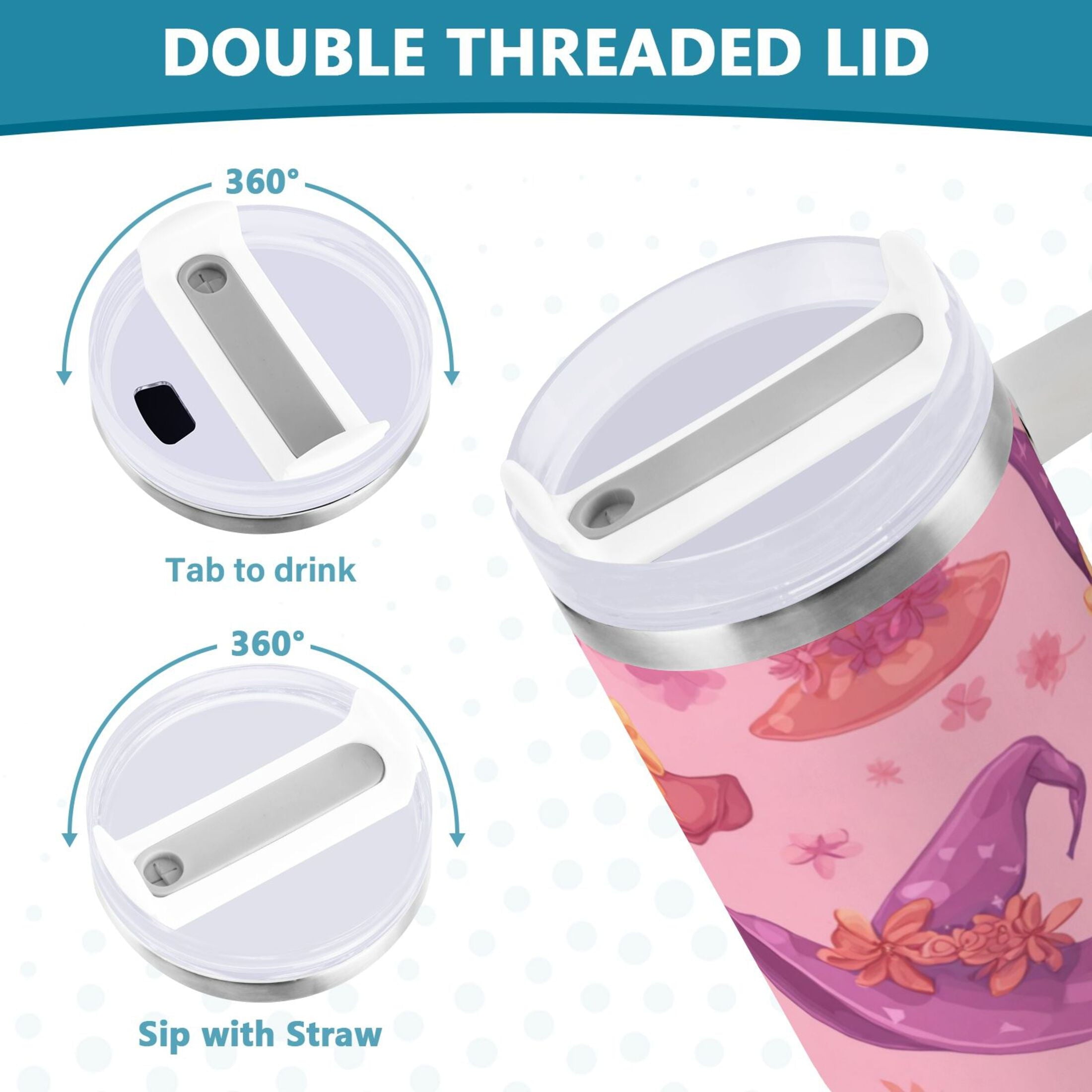 30 oz Insulated Stainless Steel Tumbler Double Wall Stainless Steel Tumbler with 2-Way Drinking Colorful Hat Pattern | 3F70