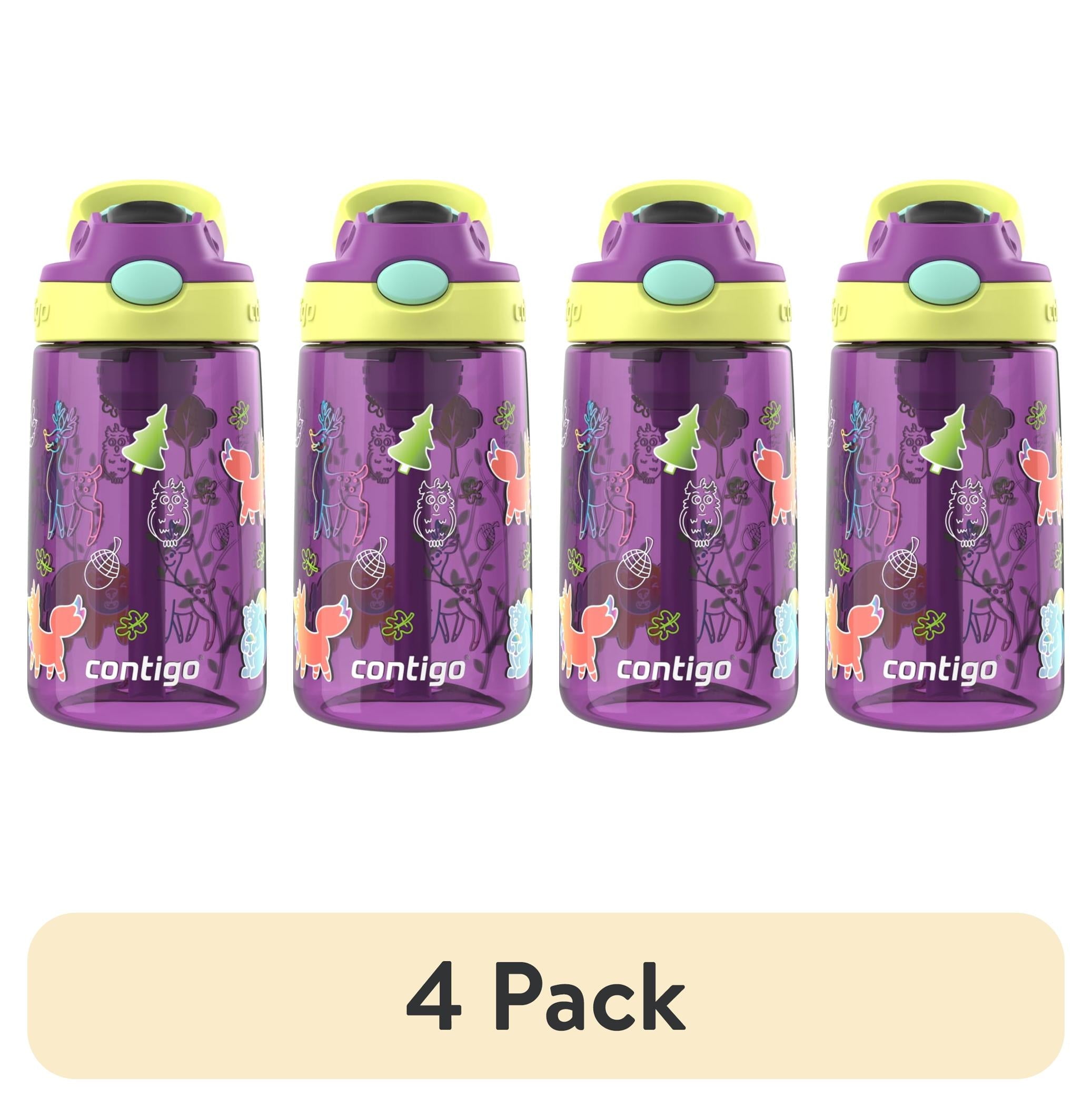 (4 pack) Contigo Kids Water Bottle with Redesigned AUTOSPOUT Straw, 14 oz, Grape Forest Haven | DXIS