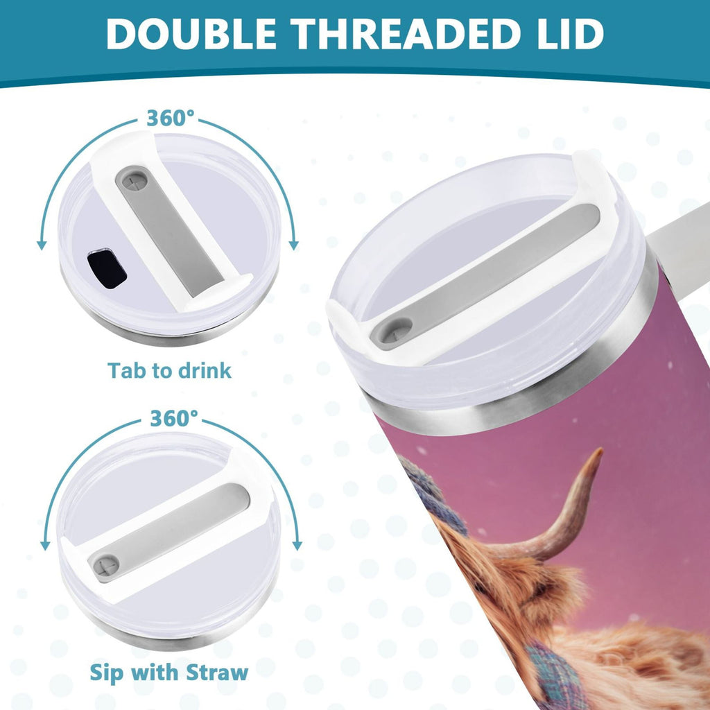 30 oz Insulated Stainless Steel Tumbler Double Wall Stainless Steel Tumbler with 2-Way Drinking Cow Wearing Christmas | QHA8