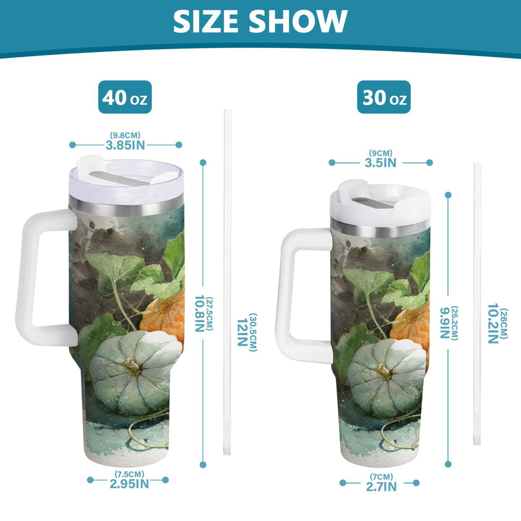 40 oz Insulated Stainless Steel Tumbler Double Wall Stainless Steel Tumbler with 2-Way Drinking Orange and White Pumpkins | BXAH