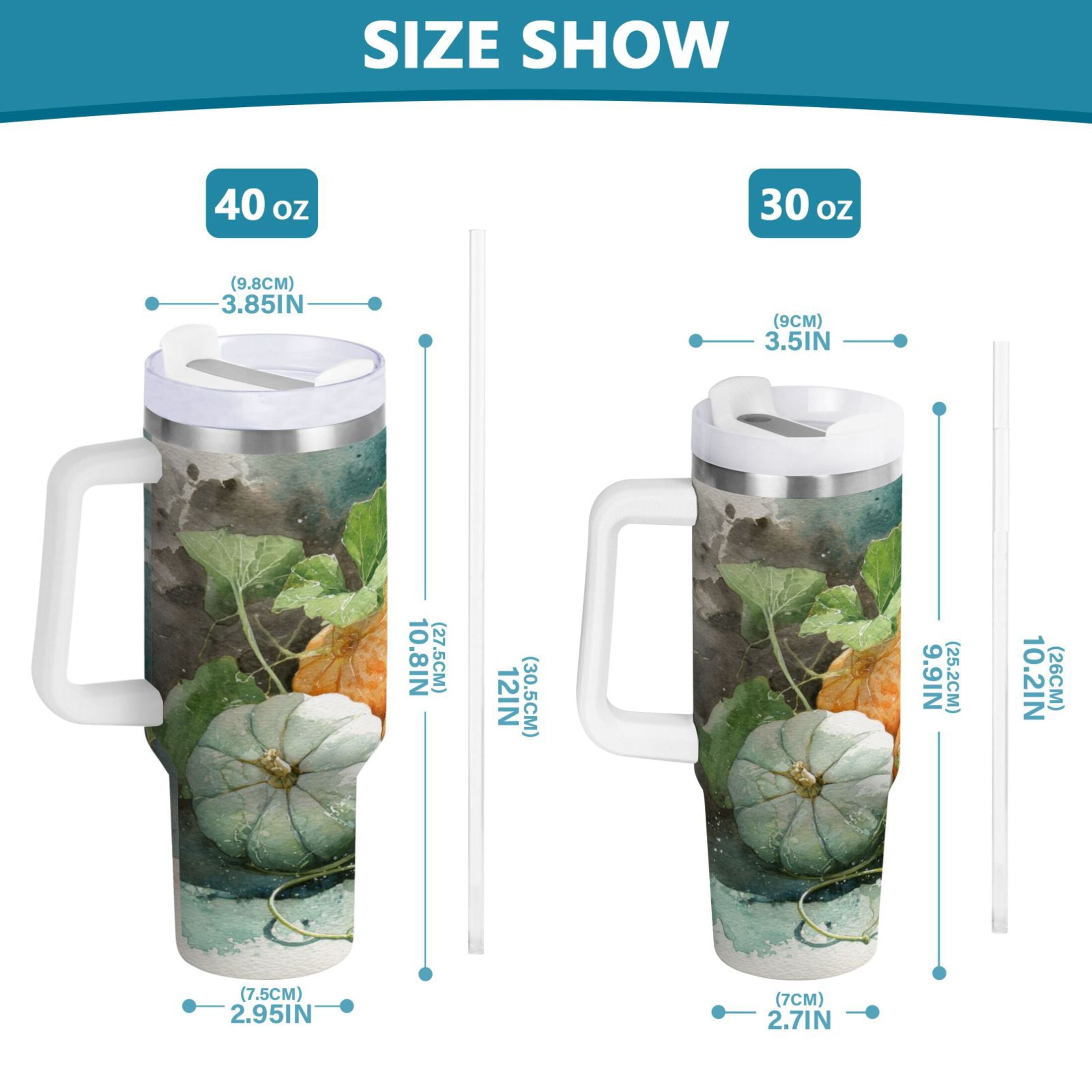 40 oz Insulated Stainless Steel Tumbler Double Wall Stainless Steel Tumbler with 2-Way Drinking Orange and White Pumpkins | BXAH