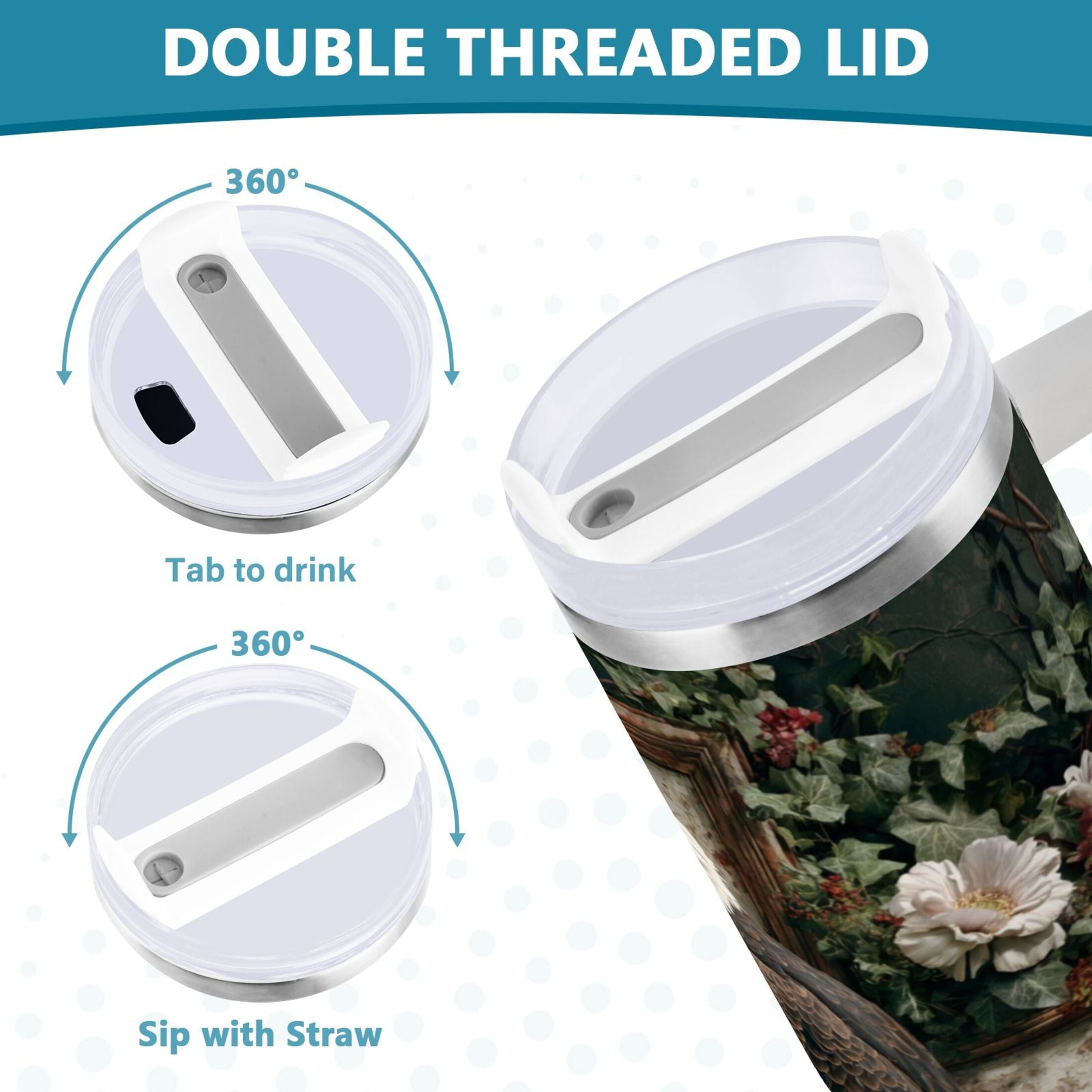 30 oz Insulated Stainless Steel Tumbler Double Wall Stainless Steel Tumbler with 2-Way Drinking Wreath and Bald Eagle | Q12A