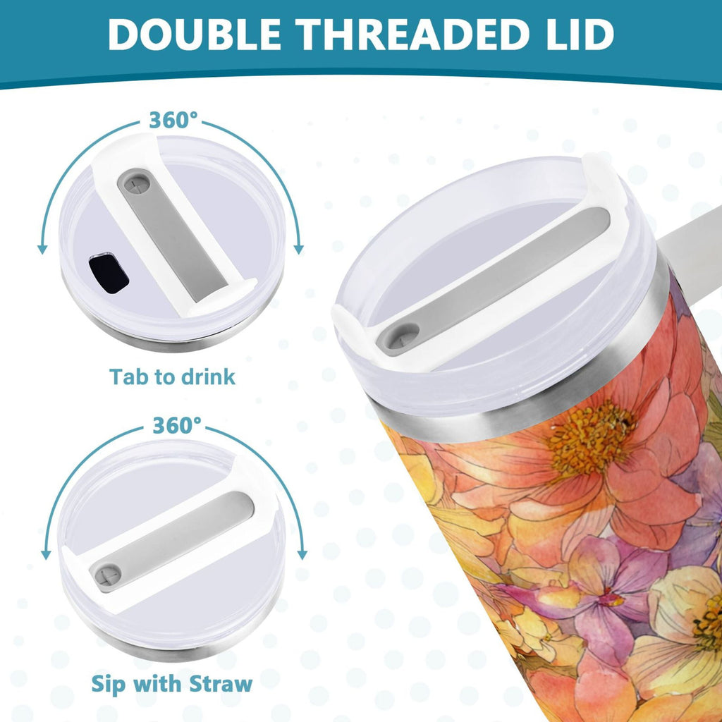 30 oz Insulated Stainless Steel Tumbler Double Wall Stainless Steel Tumbler with 2-Way Drinking Summer Blossoms | B5A0