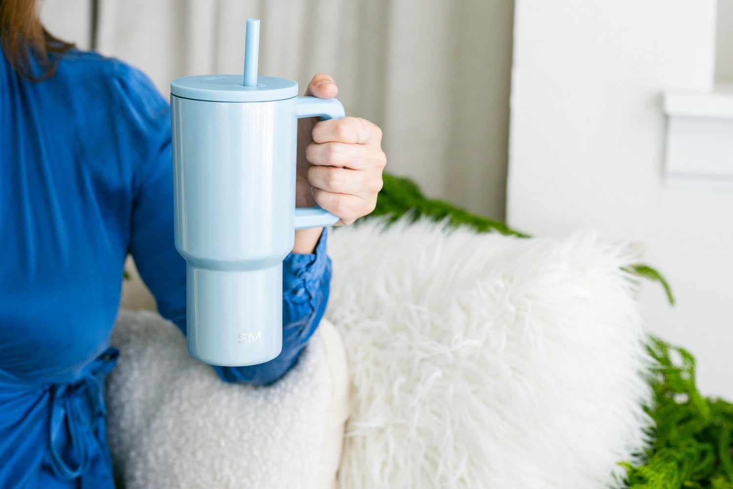 Simple Modern 30 fl oz Insulated Stainless Steel Trek Tumbler with Straw Lid | Seaglass Sage and Cream Checkmate | P40Y