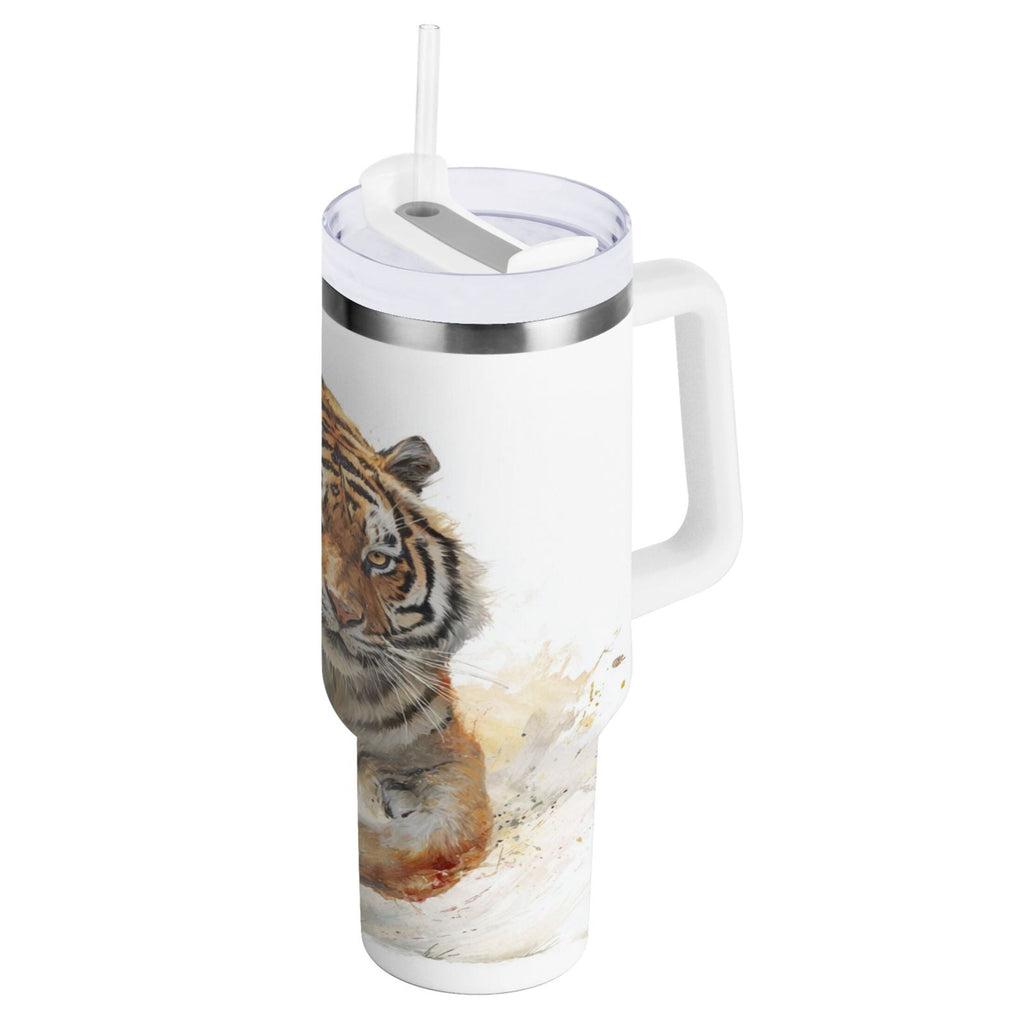 30 oz Insulated Stainless Steel Tumbler Double Wall Stainless Steel Tumbler with 2-Way Drinking Tiger in Action | P3VL