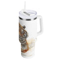 30 oz Insulated Stainless Steel Tumbler Double Wall Stainless Steel Tumbler with 2-Way Drinking Tiger in Action | P3VL