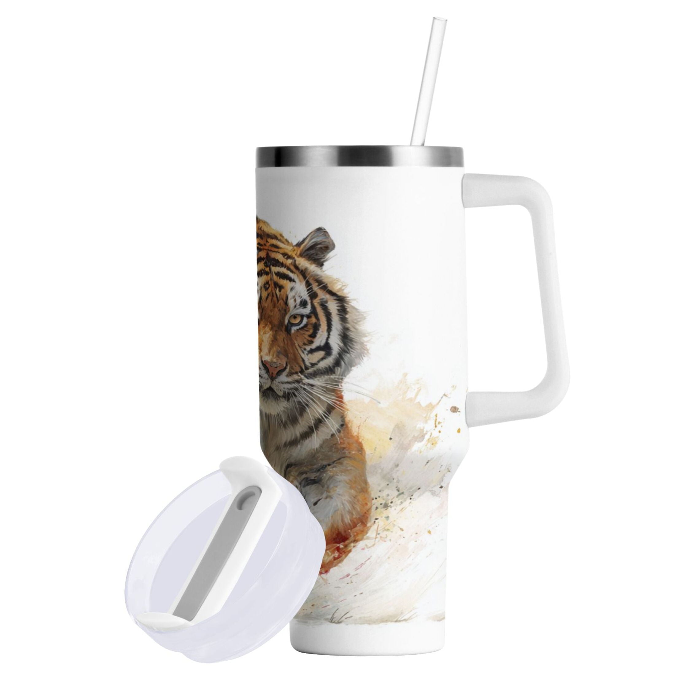 30 oz Insulated Stainless Steel Tumbler Double Wall Stainless Steel Tumbler with 2-Way Drinking Tiger in Action | P3VL