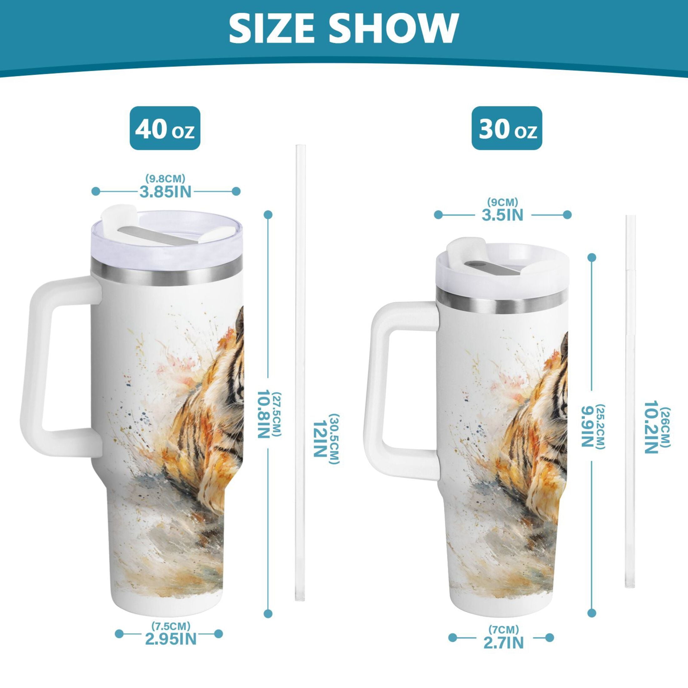 30 oz Insulated Stainless Steel Tumbler Double Wall Stainless Steel Tumbler with 2-Way Drinking Tiger in Action | P3VL