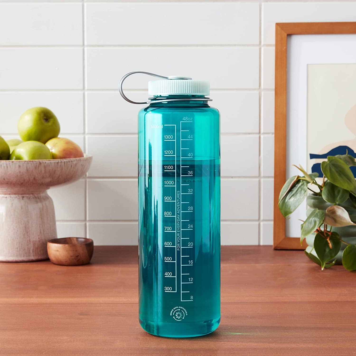 Nalgene Sustain Tritan BPA-Free Water Bottle Made with Material Derived from 50% Plastic Waste (using ISCC certified mass balance), 48 OZ, Wide Mouth, Blue | KSM6