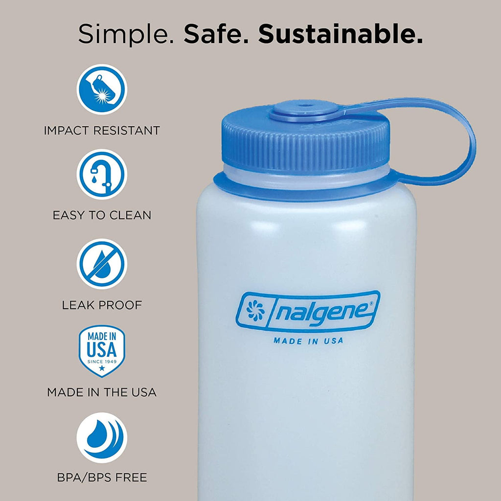 Nalgene Sustain Tritan BPA-Free Water Bottle Made with Material Derived from 50% Plastic Waste (using ISCC certified mass balance), 48 OZ, Wide Mouth, Blue | KSM6
