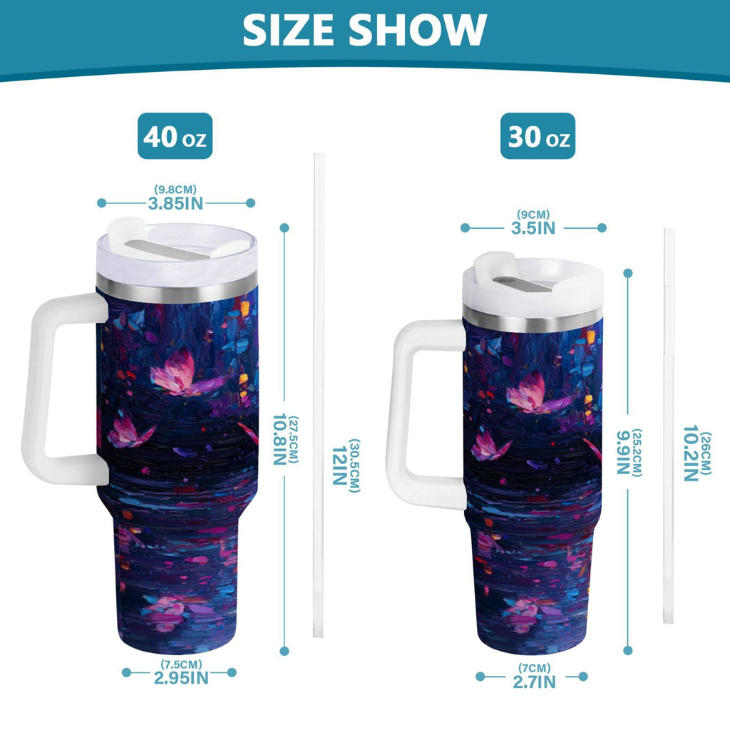 40 oz Insulated Stainless Steel Tumbler Double Wall Stainless Steel Tumbler with 2-Way Drinking Night Scene and Butterflies | K7VX