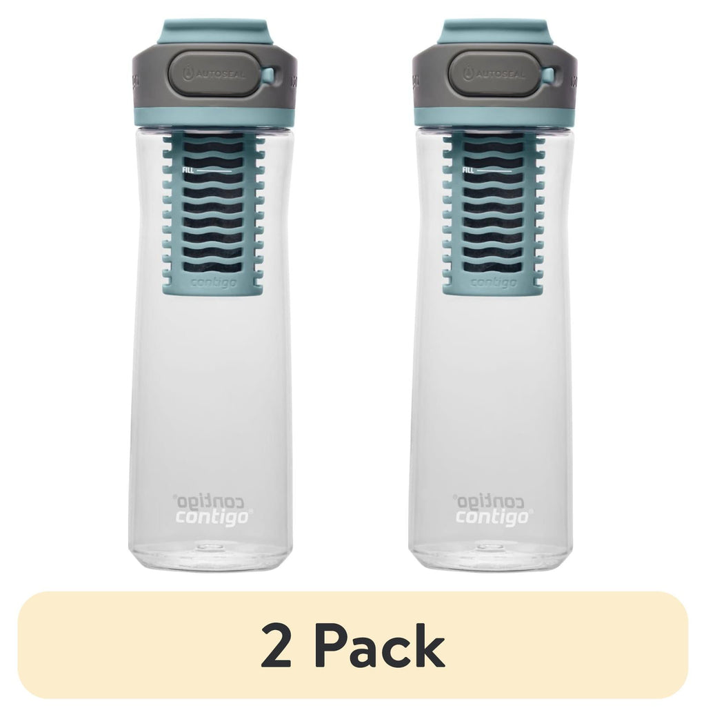 (2 pack) Contigo Clybourn Plastic FreeFlow Filter Water Bottle with AUTOSEAL Lid 24 oz., Salt, with Replacable Filter | FNB4