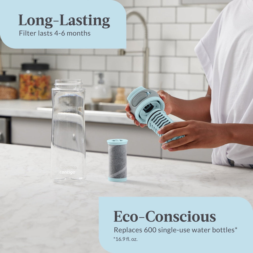 (2 pack) Contigo Clybourn Plastic FreeFlow Filter Water Bottle with AUTOSEAL Lid 24 oz., Salt, with Replacable Filter | FNB4