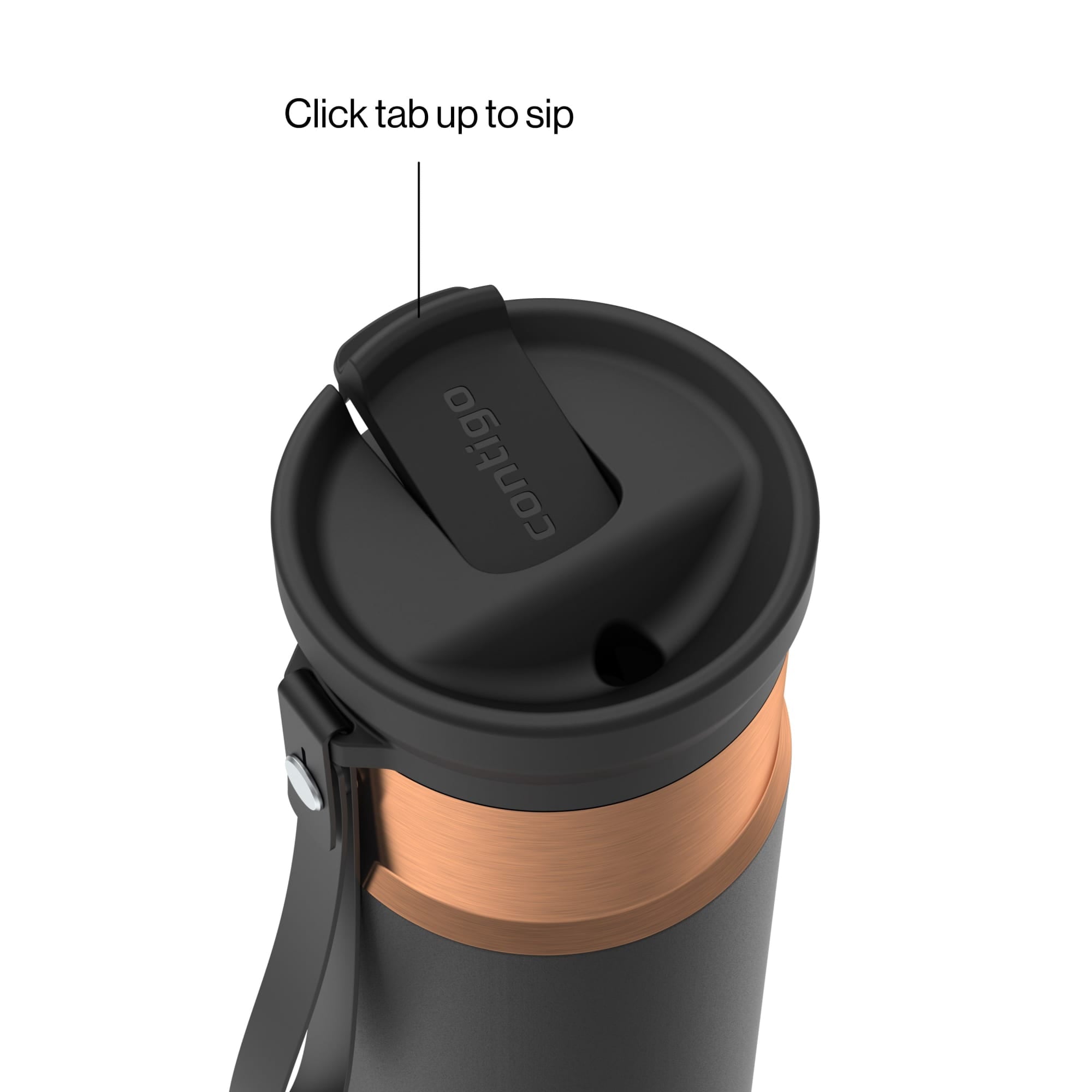 Contigo SnapSeal Leakproof Stainless Steel Reusable Water Bottle with Carrying Strap, Black/Bronze, 16 oz | 1GGM