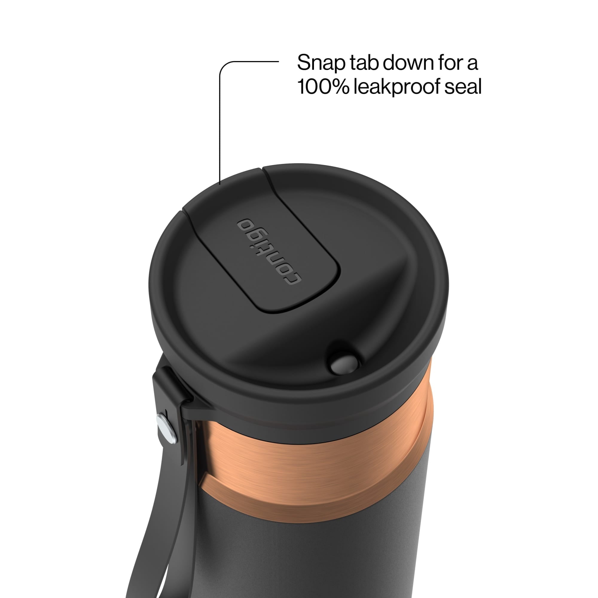 Contigo SnapSeal Leakproof Stainless Steel Reusable Water Bottle with Carrying Strap, Black/Bronze, 16 oz | 1GGM
