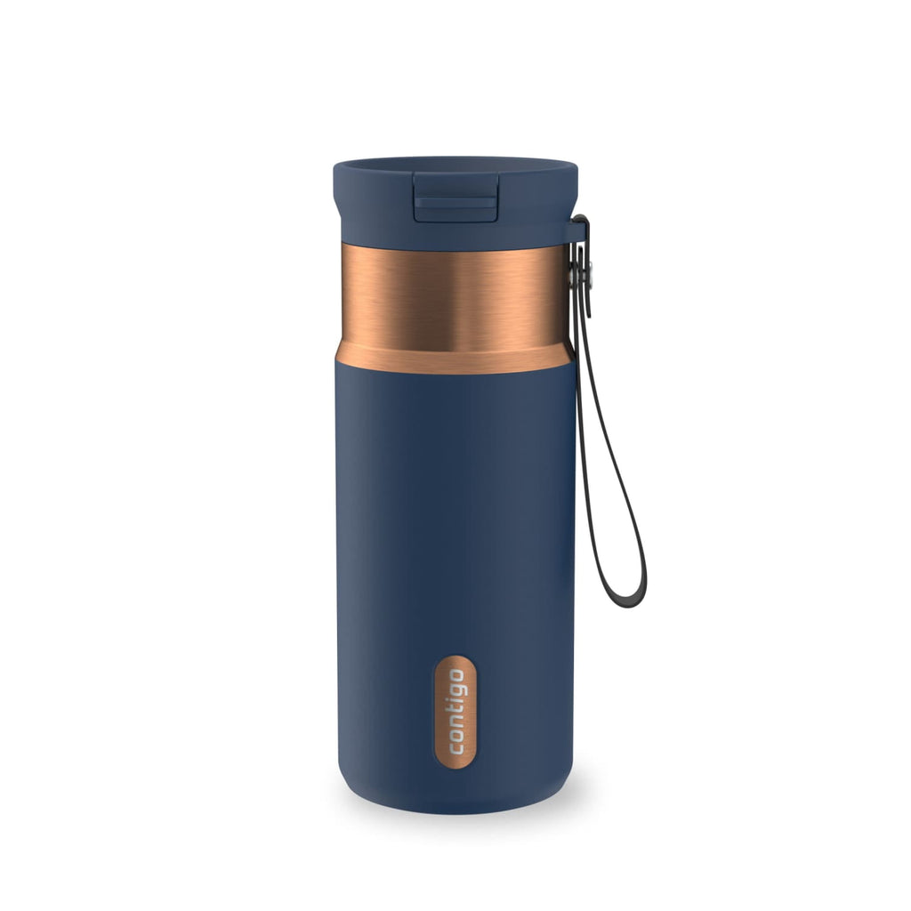 Contigo SnapSeal Leakproof Stainless Steel Reusable Water Bottle with Carrying Strap, Black/Bronze, 16 oz | 1GGM
