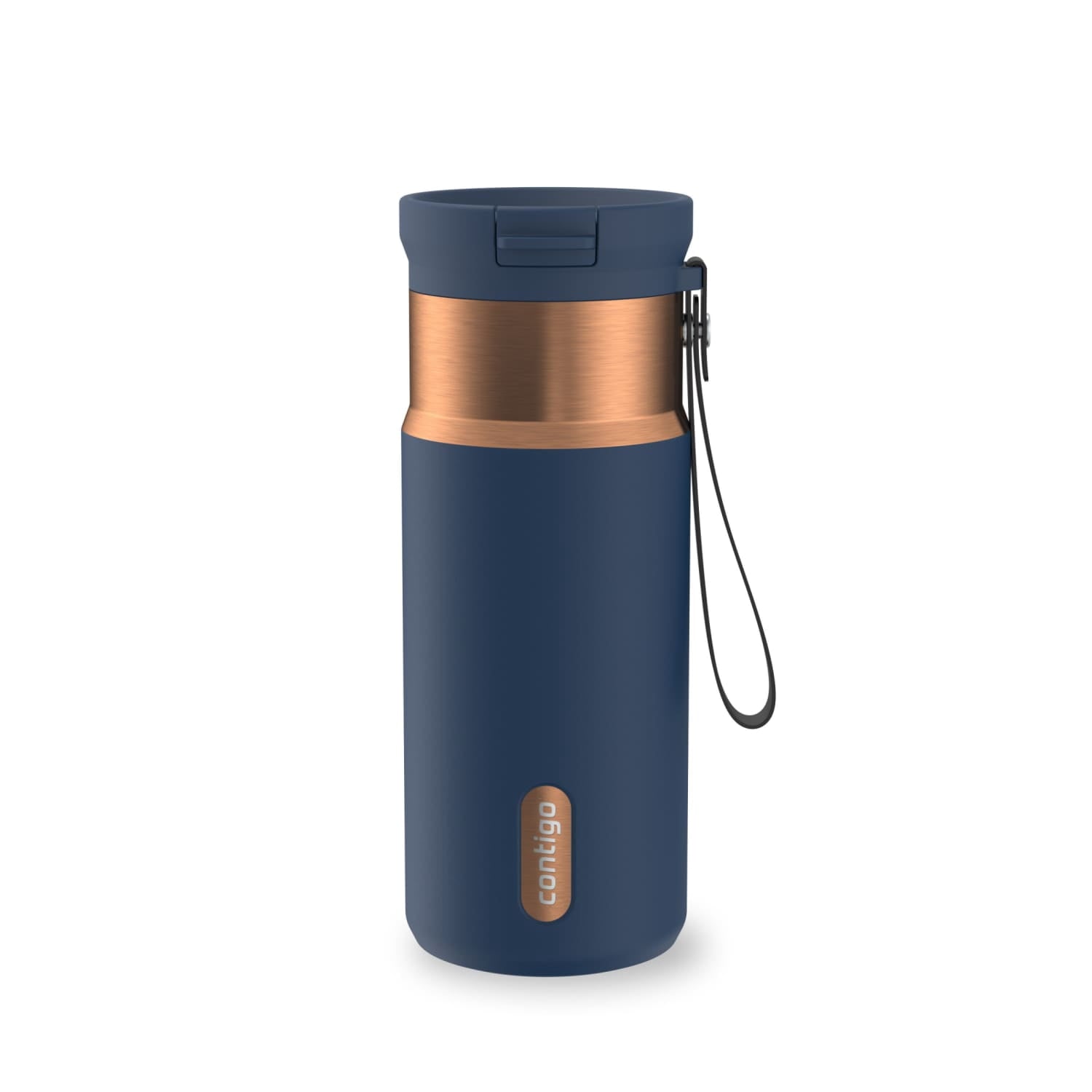 Contigo SnapSeal Leakproof Stainless Steel Reusable Water Bottle with Carrying Strap, Black/Bronze, 16 oz | 1GGM