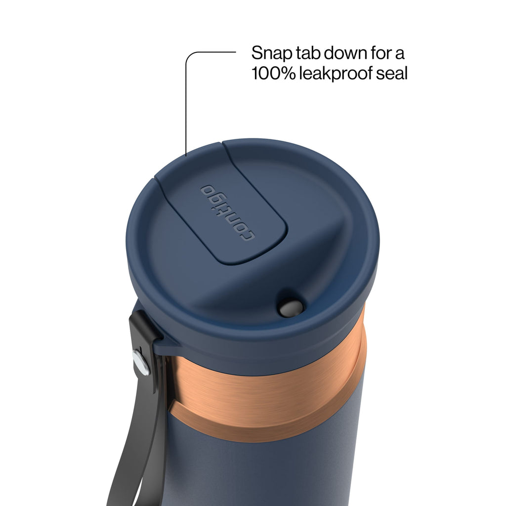 Contigo SnapSeal Leakproof Stainless Steel Reusable Water Bottle with Carrying Strap, Black/Bronze, 16 oz | 1GGM