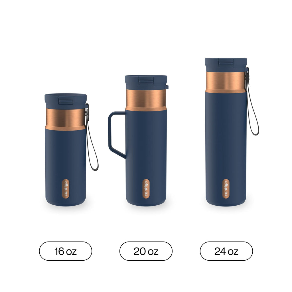 Contigo SnapSeal Leakproof Stainless Steel Reusable Water Bottle with Carrying Strap, Black/Bronze, 16 oz | 1GGM