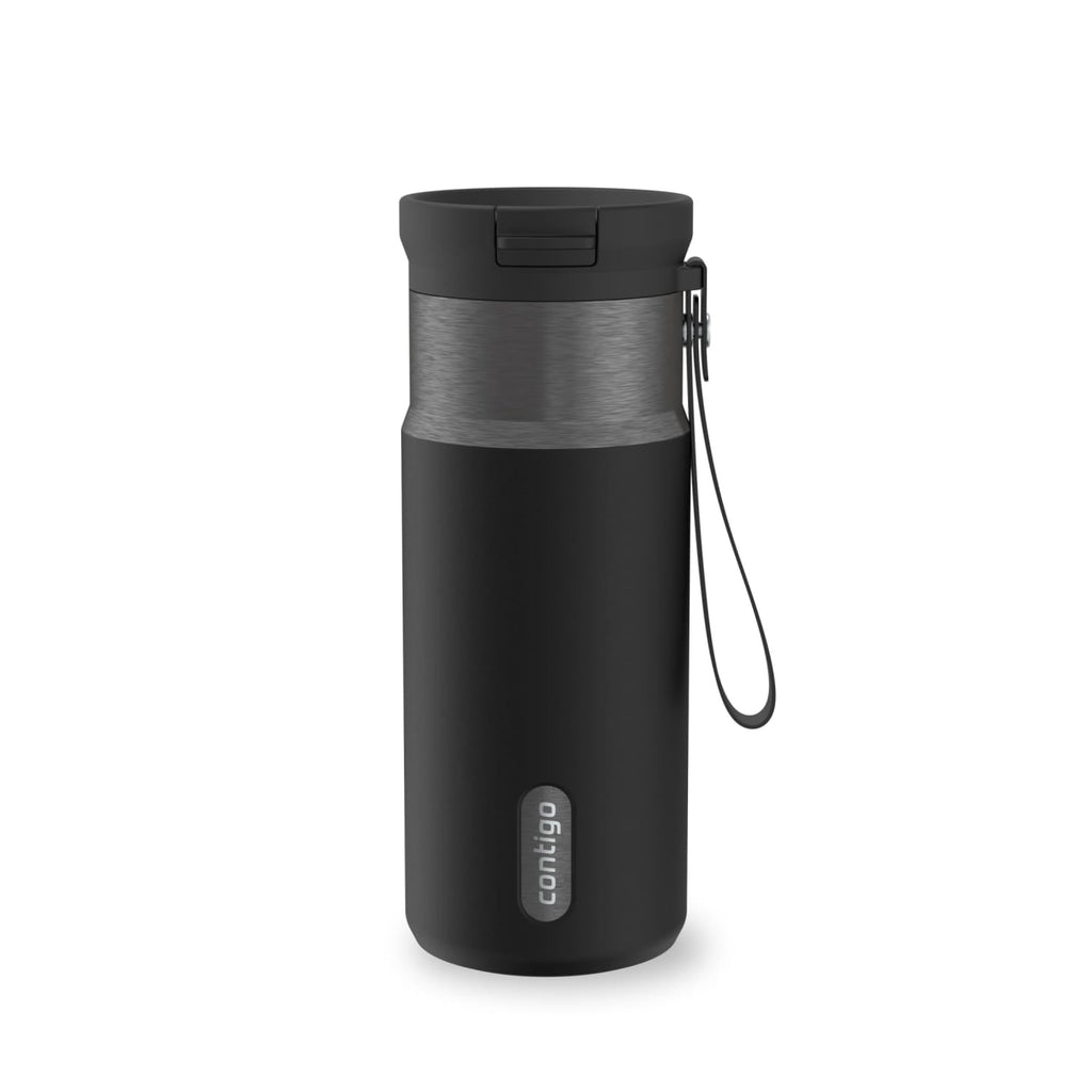 Contigo SnapSeal Leakproof Stainless Steel Reusable Water Bottle with Carrying Strap, Black/Bronze, 16 oz | 1GGM