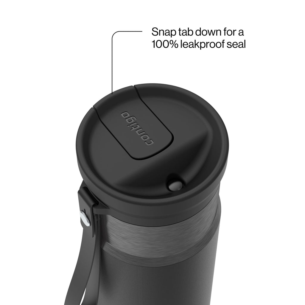 Contigo SnapSeal Leakproof Stainless Steel Reusable Water Bottle with Carrying Strap, Black/Bronze, 16 oz | 1GGM