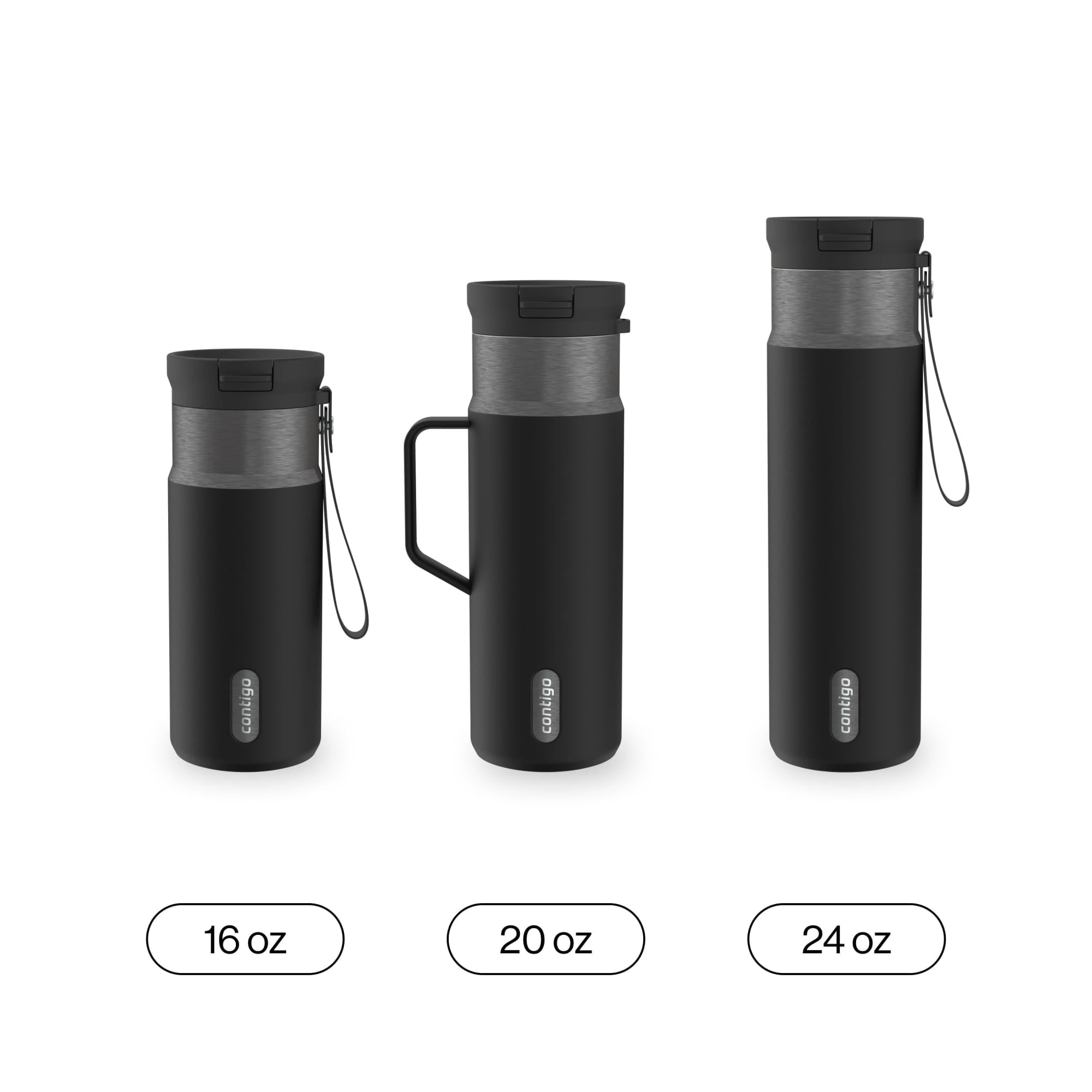 Contigo SnapSeal Leakproof Stainless Steel Reusable Water Bottle with Carrying Strap, Black/Bronze, 16 oz | 1GGM