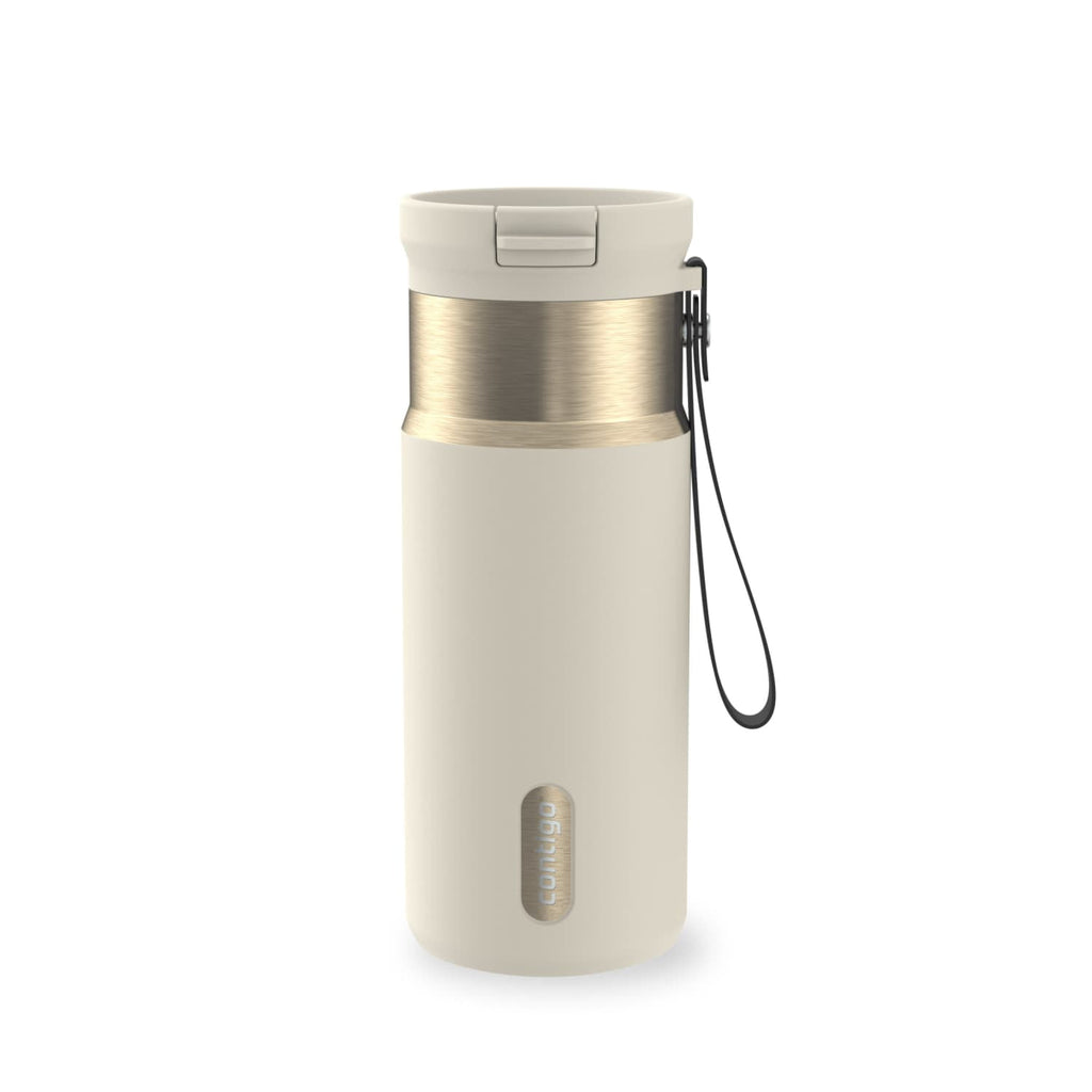 Contigo SnapSeal Leakproof Stainless Steel Reusable Water Bottle with Carrying Strap, Black/Bronze, 16 oz | 1GGM