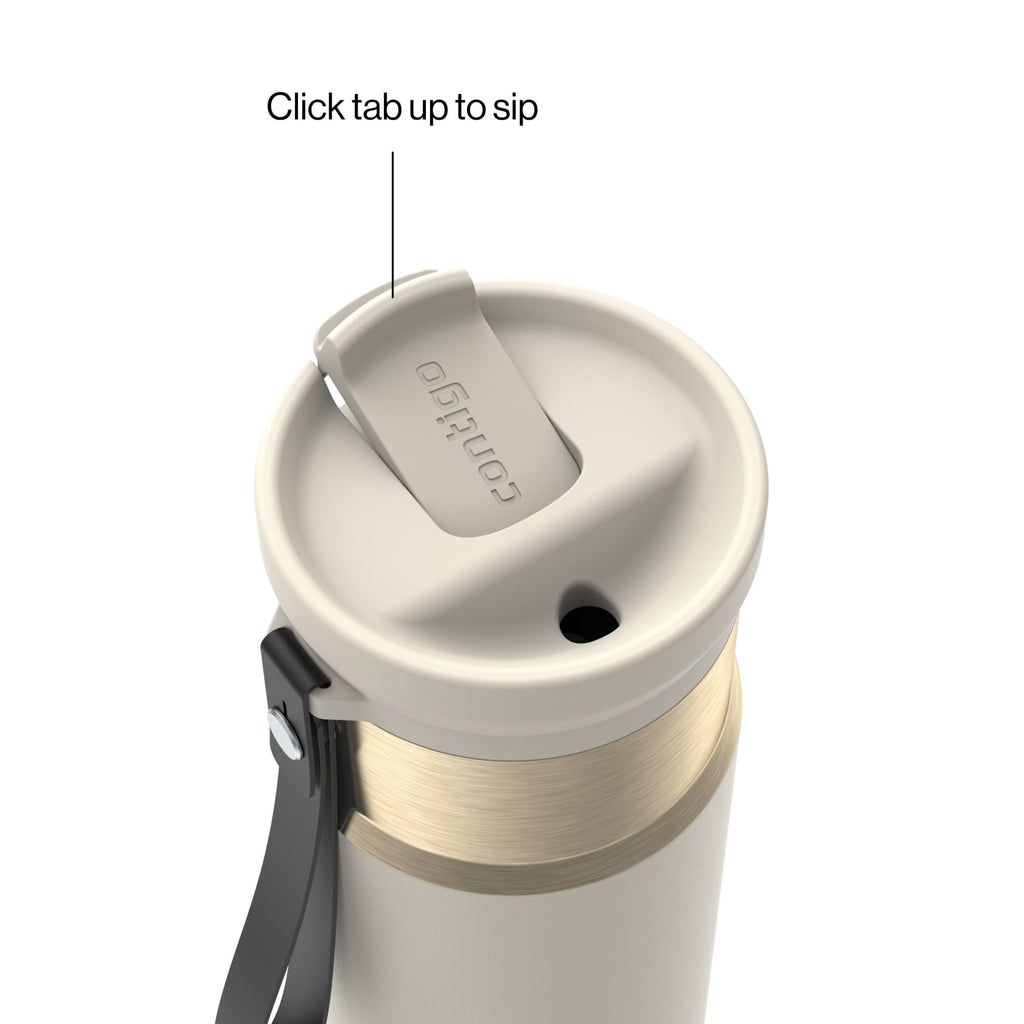 Contigo SnapSeal Leakproof Stainless Steel Reusable Water Bottle with Carrying Strap, Black/Bronze, 16 oz | 1GGM