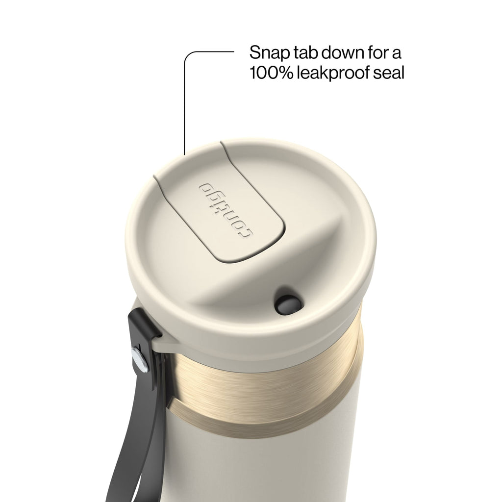 Contigo SnapSeal Leakproof Stainless Steel Reusable Water Bottle with Carrying Strap, Black/Bronze, 16 oz | 1GGM