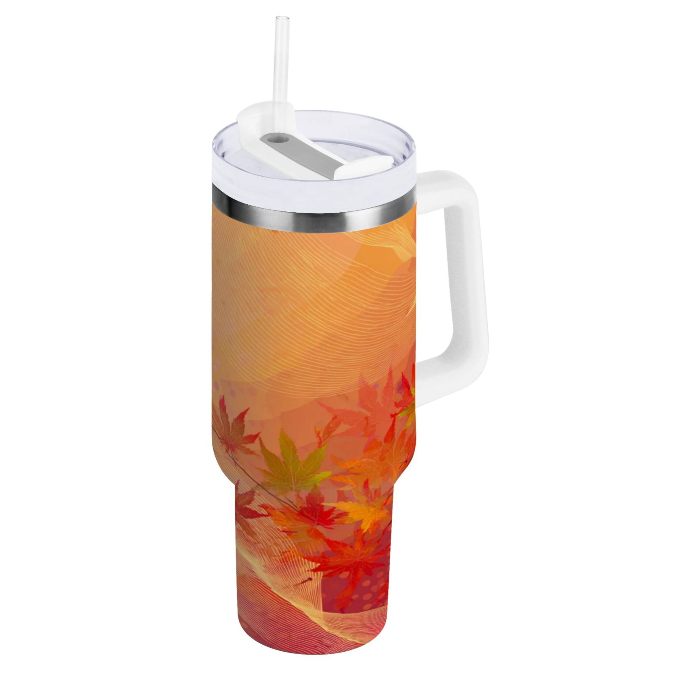 40 oz Insulated Stainless Steel Tumbler Double Wall Stainless Steel Tumbler with 2-Way Drinking Red Maple Leaves in Autumn | WNGA