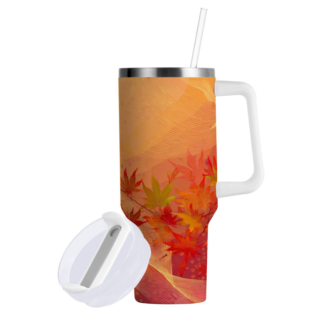 40 oz Insulated Stainless Steel Tumbler Double Wall Stainless Steel Tumbler with 2-Way Drinking Red Maple Leaves in Autumn | WNGA