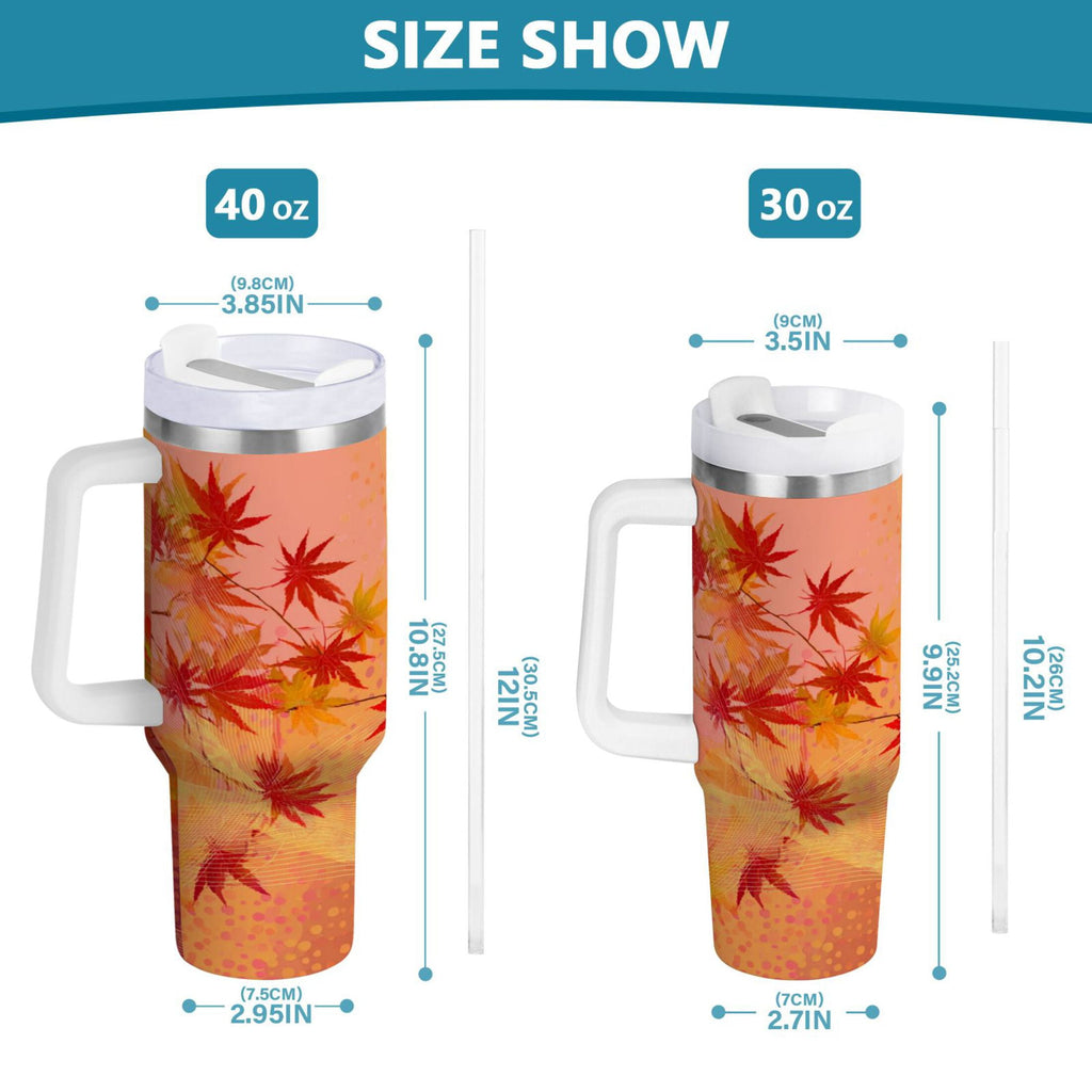 40 oz Insulated Stainless Steel Tumbler Double Wall Stainless Steel Tumbler with 2-Way Drinking Red Maple Leaves in Autumn | WNGA