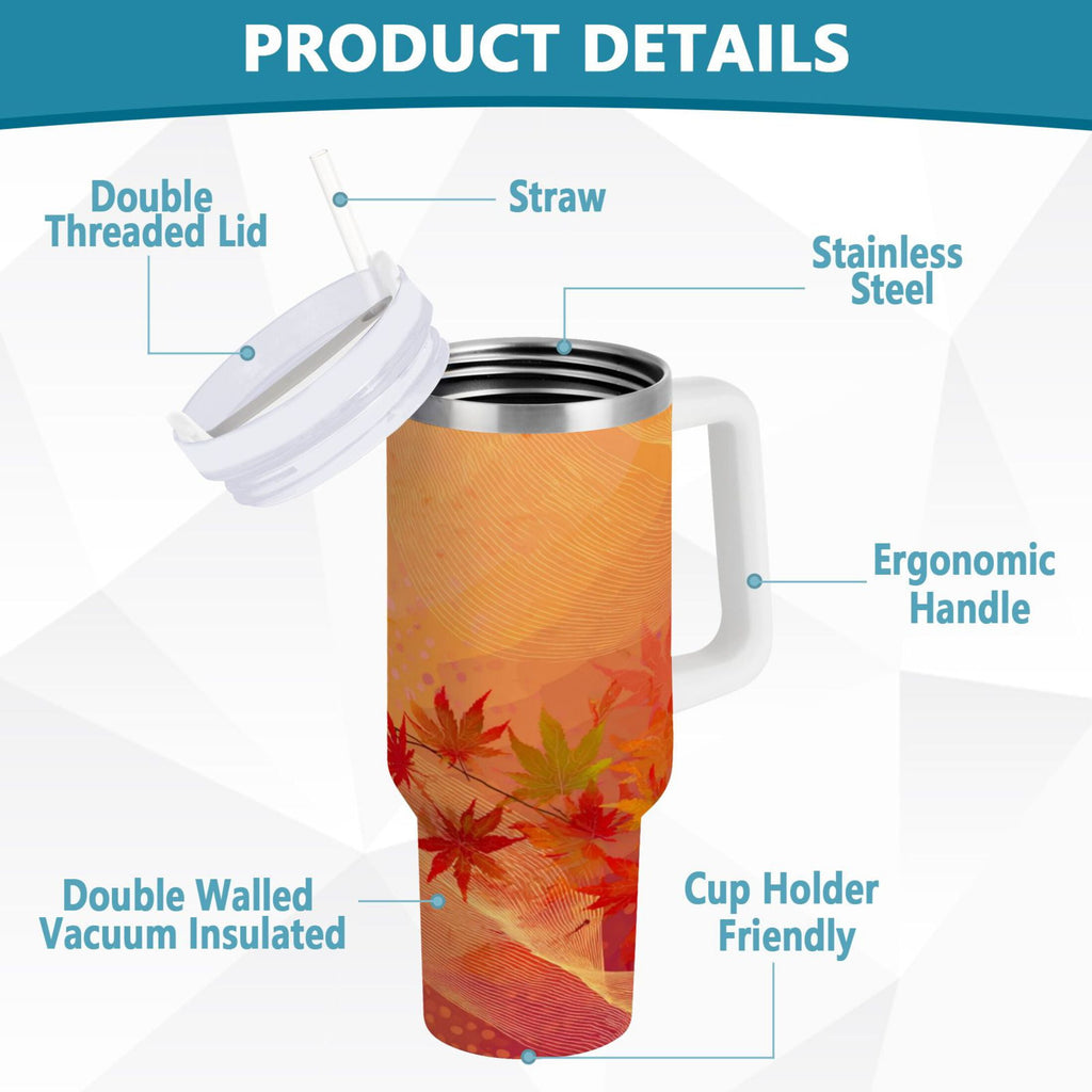 40 oz Insulated Stainless Steel Tumbler Double Wall Stainless Steel Tumbler with 2-Way Drinking Red Maple Leaves in Autumn | WNGA