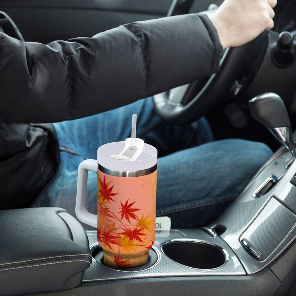 40 oz Insulated Stainless Steel Tumbler Double Wall Stainless Steel Tumbler with 2-Way Drinking Red Maple Leaves in Autumn | WNGA