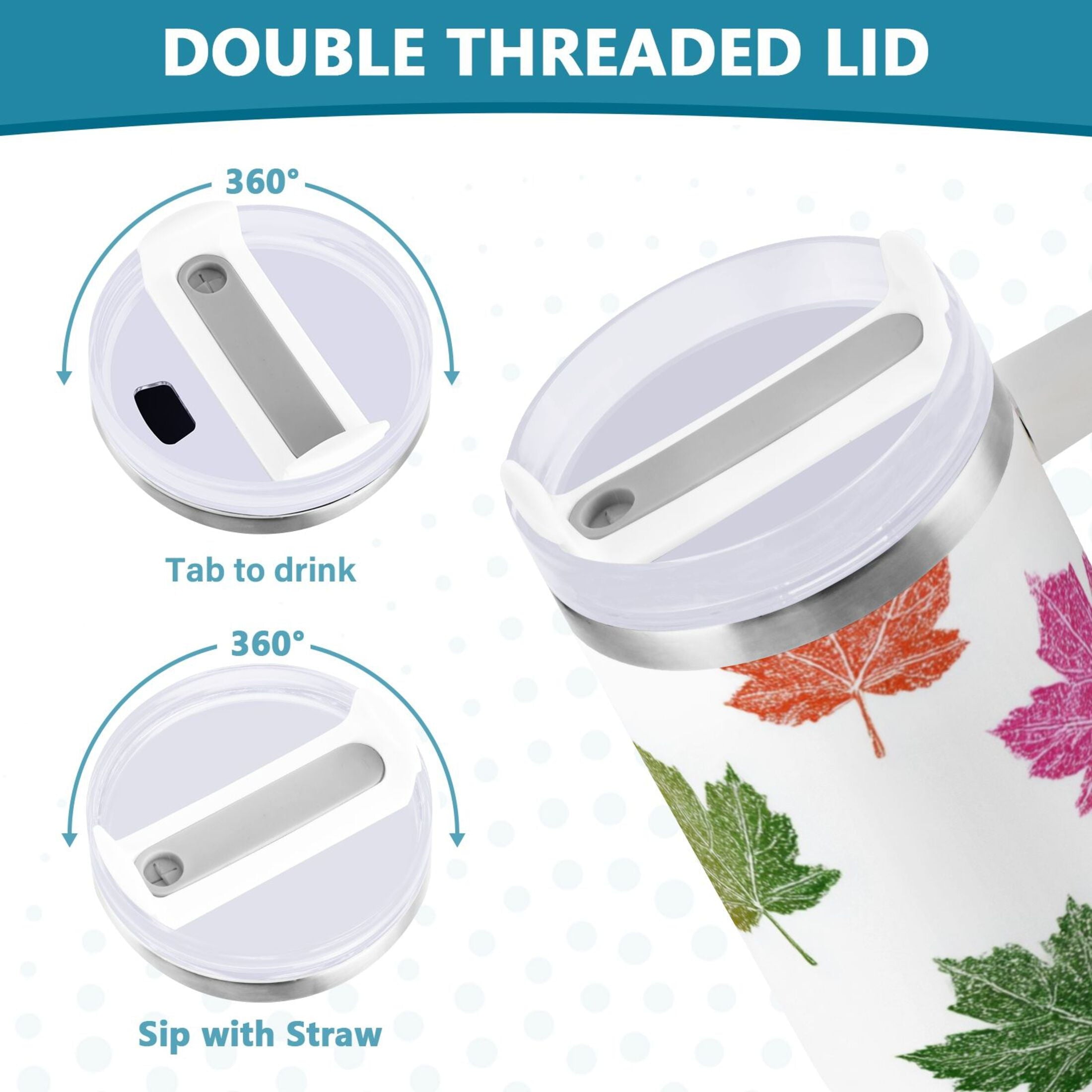 40 oz Insulated Stainless Steel Tumbler Double Wall Stainless Steel Tumbler with 2-Way Drinking Pink Maple Leaf | A3XR