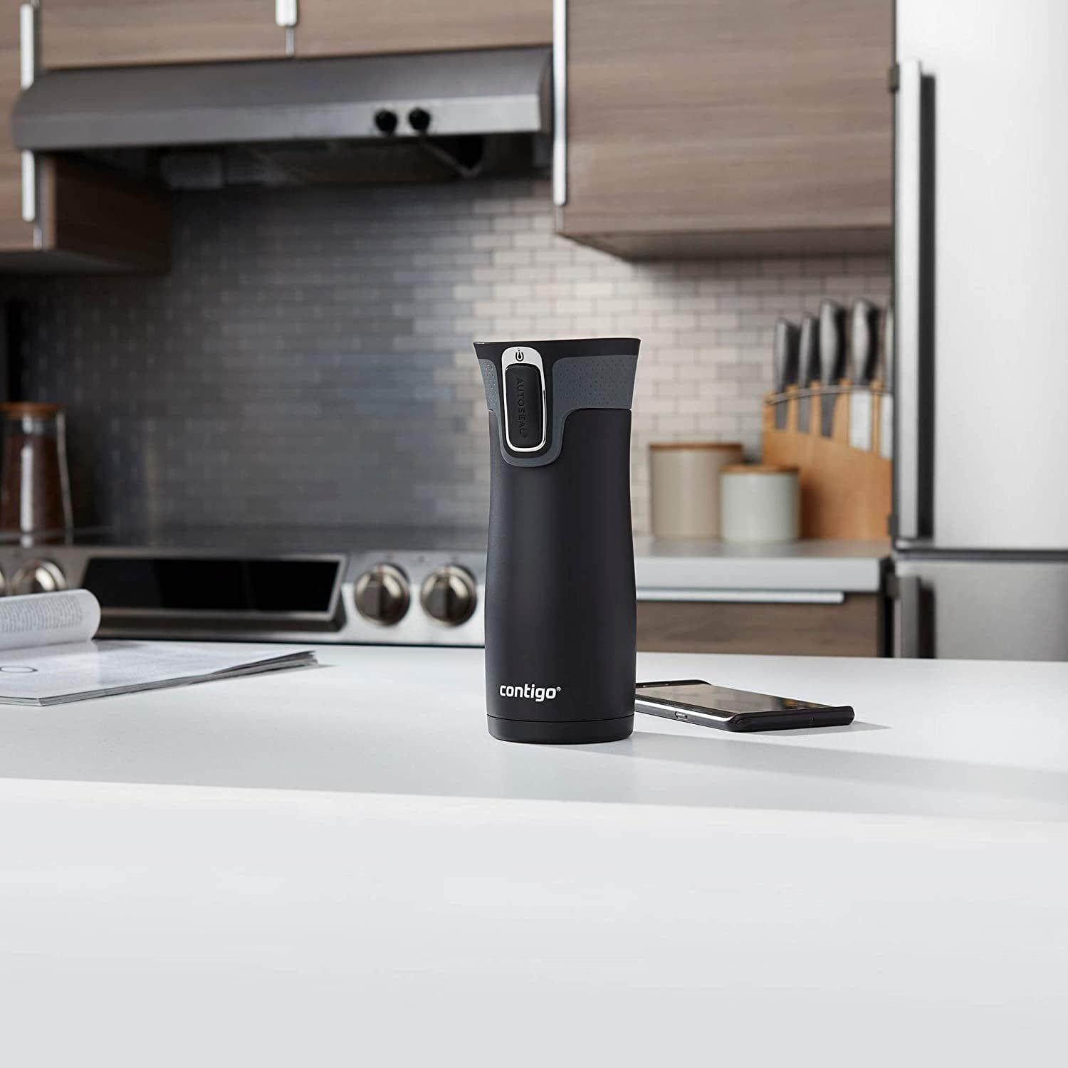 Contigo AUTOSEAL West Loop 2.0 Travel Mug, 16 oz., Stainless Steel with Black Button | 24ZC