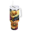 40 oz Insulated Stainless Steel Tumbler Double Wall Stainless Steel Tumbler with 2-Way Drinking Vibrant and Intricate Flowers | I10N