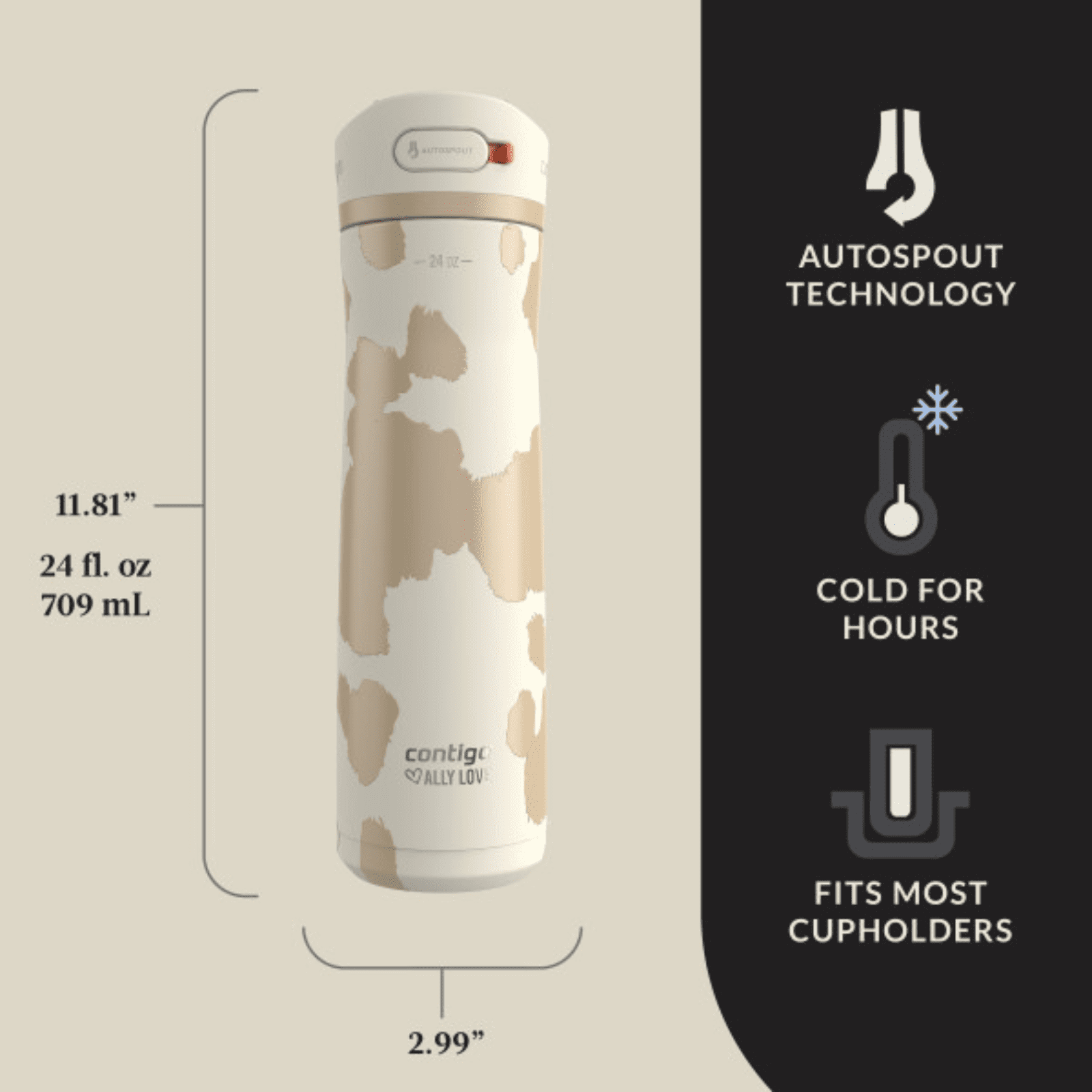 Contigo x Ally Love Ashland Chill 2.0 Stainless Steel Water Bottle with Autospout Lid, 24 oz, Oatmilk | J9EC
