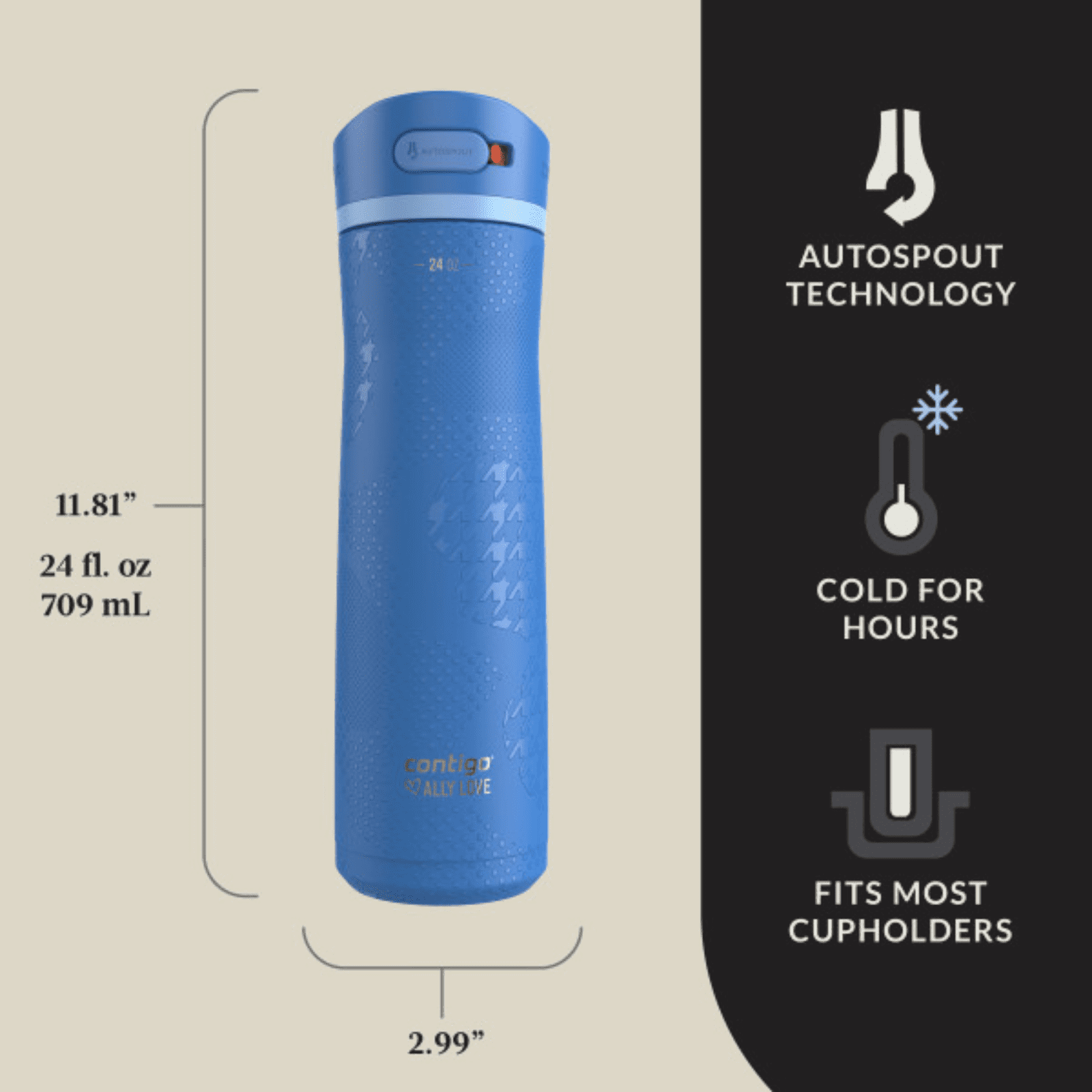 Contigo x Ally Love Ashland Chill 2.0 Stainless Steel Water Bottle with Autospout Lid, 24 oz, Oatmilk | J9EC