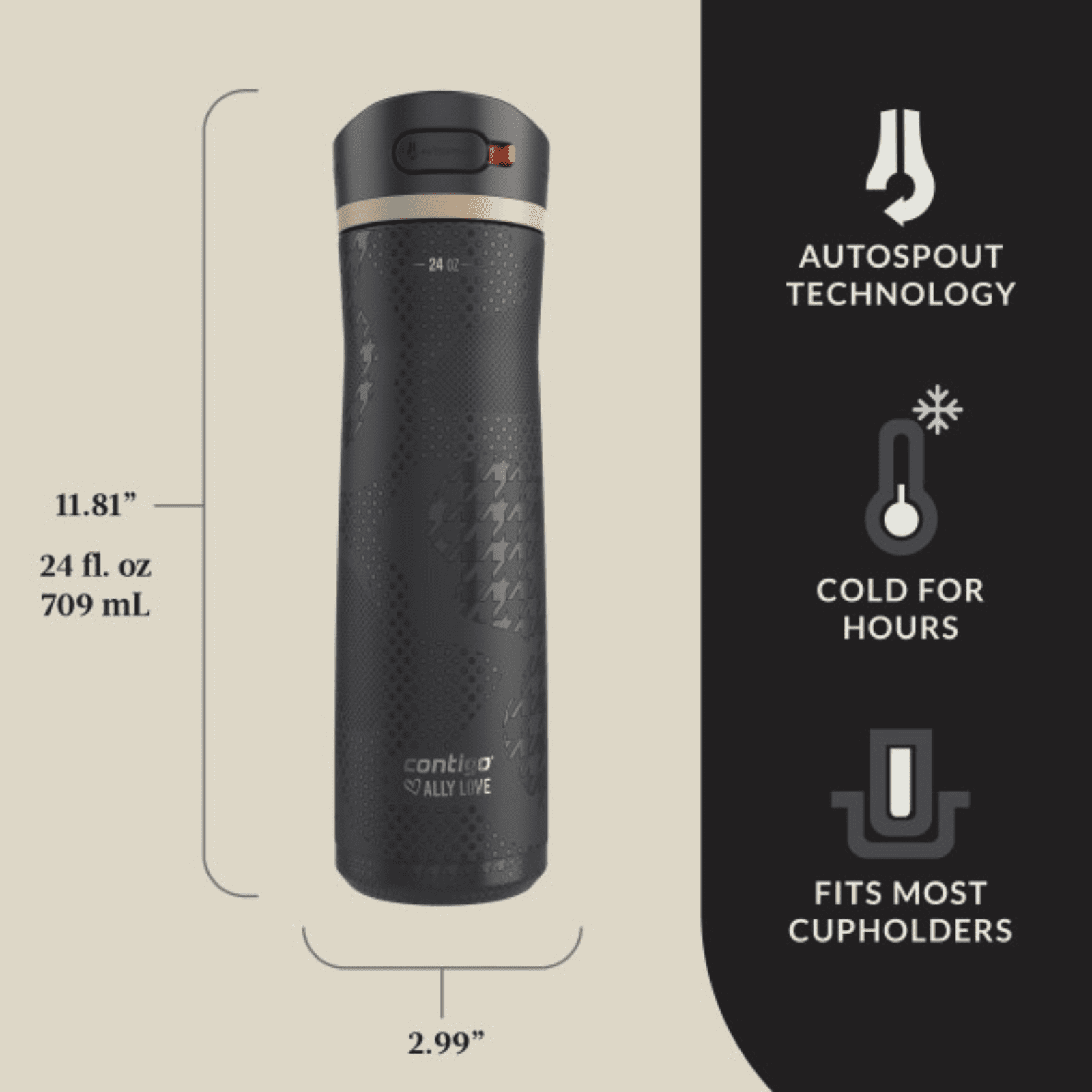 Contigo x Ally Love Ashland Chill 2.0 Stainless Steel Water Bottle with Autospout Lid, 24 oz, Oatmilk | J9EC