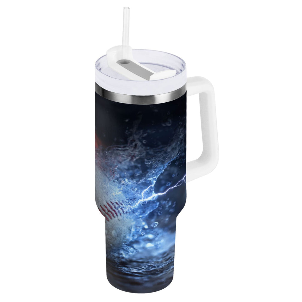 40 oz Insulated Stainless Steel Tumbler Double Wall Stainless Steel Tumbler with 2-Way Drinking Baseball with Water and Fire | Q6BL