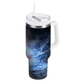 40 oz Insulated Stainless Steel Tumbler Double Wall Stainless Steel Tumbler with 2-Way Drinking Baseball with Water and Fire | Q6BL