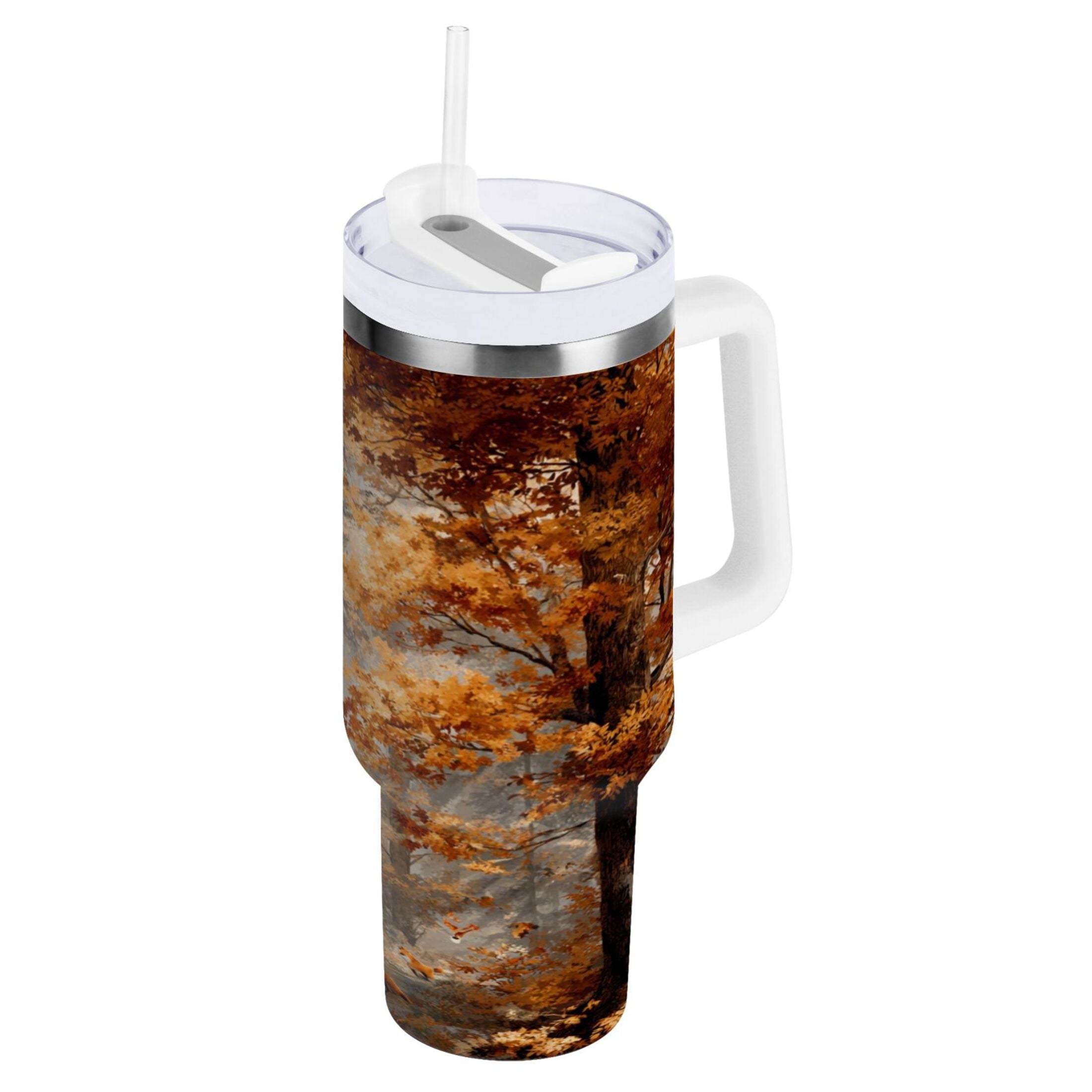 30 oz Insulated Stainless Steel Tumbler Double Wall Stainless Steel Tumbler with 2-Way Drinking Beautiful Autumn Forest | 7R0M