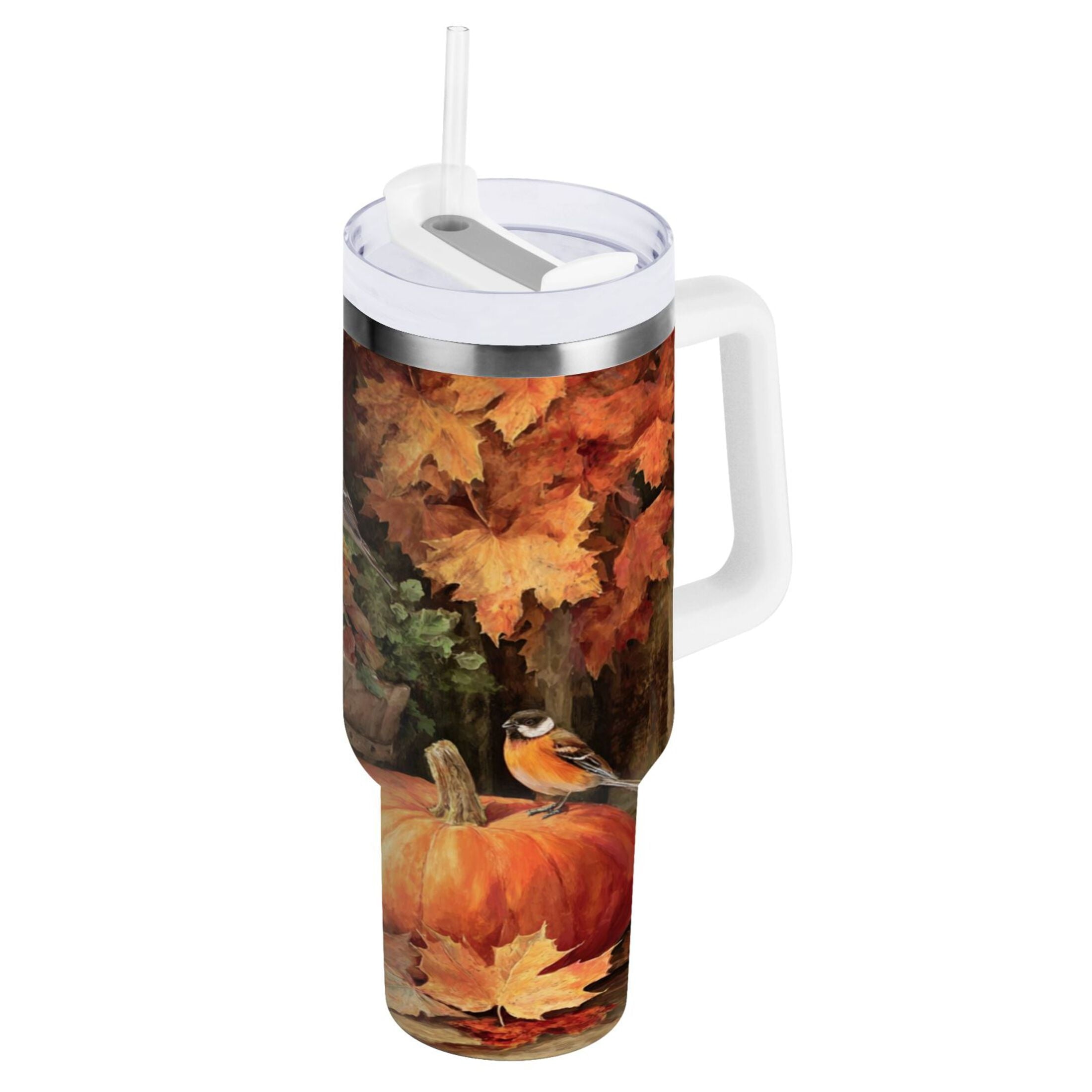 30 oz Insulated Stainless Steel Tumbler Double Wall Stainless Steel Tumbler with 2-Way Drinking Beautiful Fall Scene | FLLT