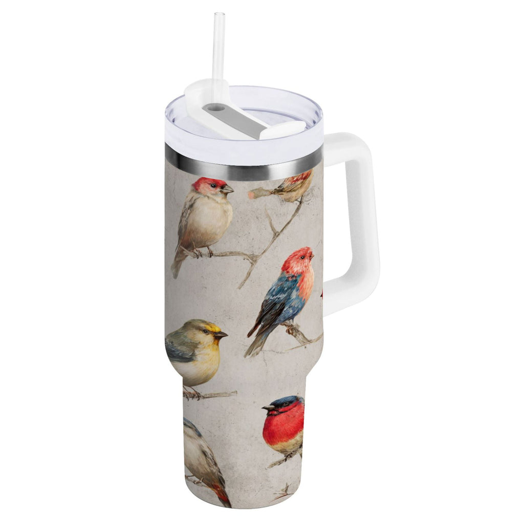 40 oz Insulated Stainless Steel Tumbler Double Wall Stainless Steel Tumbler with 2-Way Drinking Birds Pattern | CZJQ