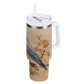 40 oz Insulated Stainless Steel Tumbler Double Wall Stainless Steel Tumbler with 2-Way Drinking Bluebird and Ancient Flowers | TZPP